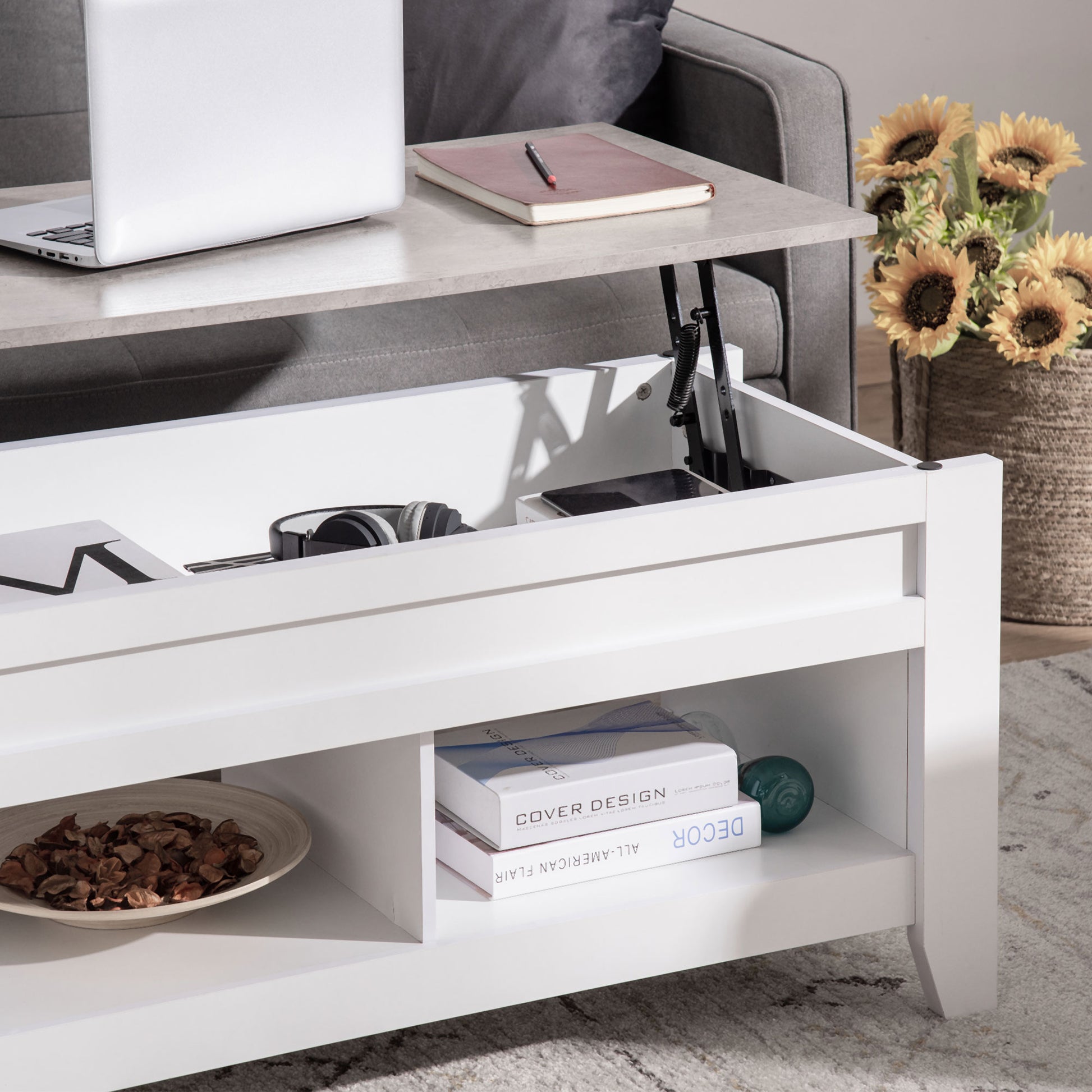 Lift Top Coffee Table with Hidden Storage - White 41"-Home Furnishings > Living Room Furniture > Coffee Tables-DECOROLALA