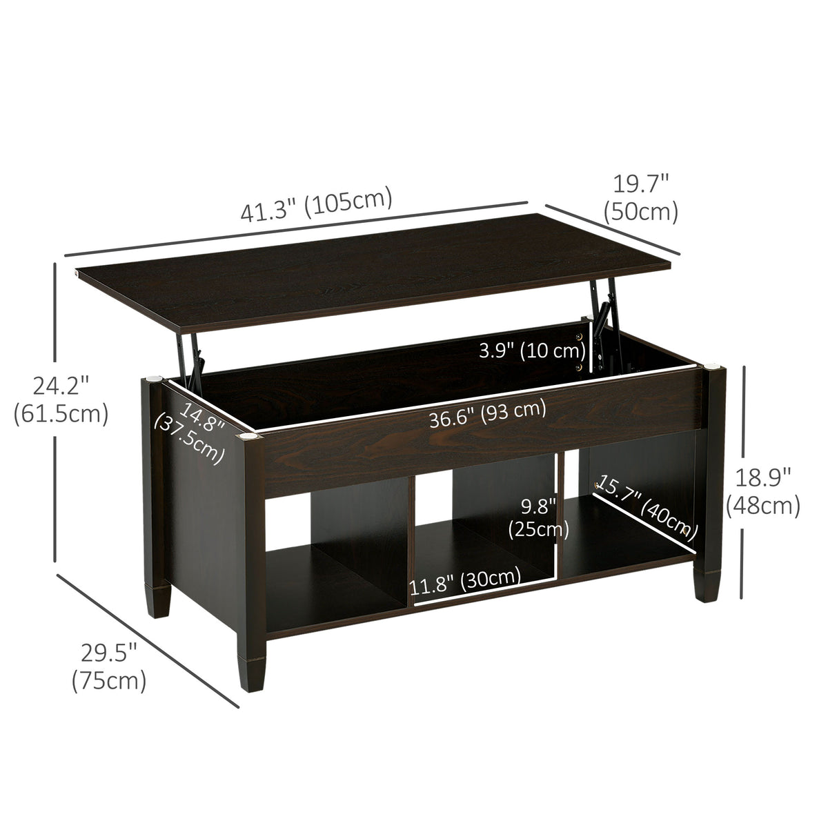 Lift Top Coffee Table with Storage - 41" Espresso-Home Furnishings > Living Room Furniture > Coffee Tables-DECOROLALA