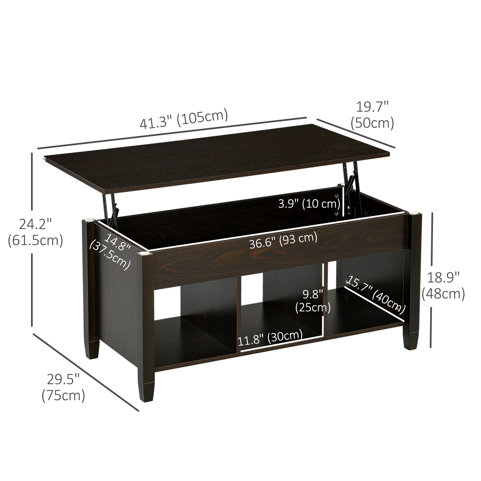 Lift Top Coffee Table with Storage - 41" Espresso-Home Furnishings > Living Room Furniture > Coffee Tables-DECOROLALA
