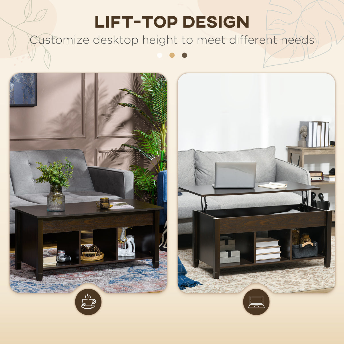 Lift Top Coffee Table with Storage - 41" Espresso-Home Furnishings > Living Room Furniture > Coffee Tables-DECOROLALA