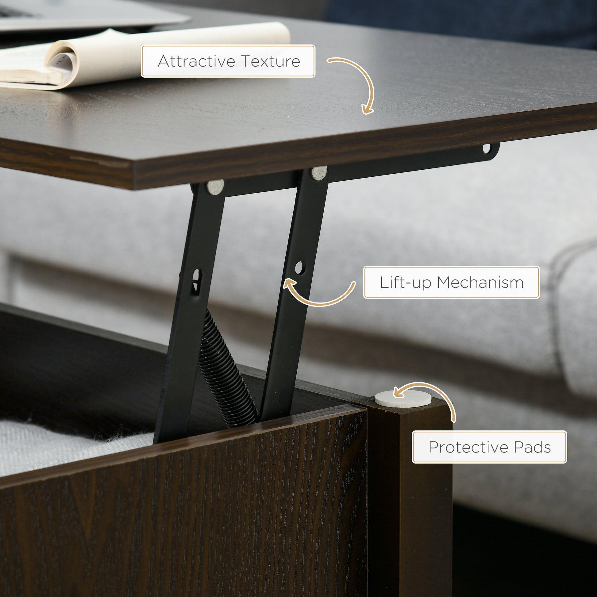 Lift Top Coffee Table with Storage - 41" Espresso-Home Furnishings > Living Room Furniture > Coffee Tables-DECOROLALA