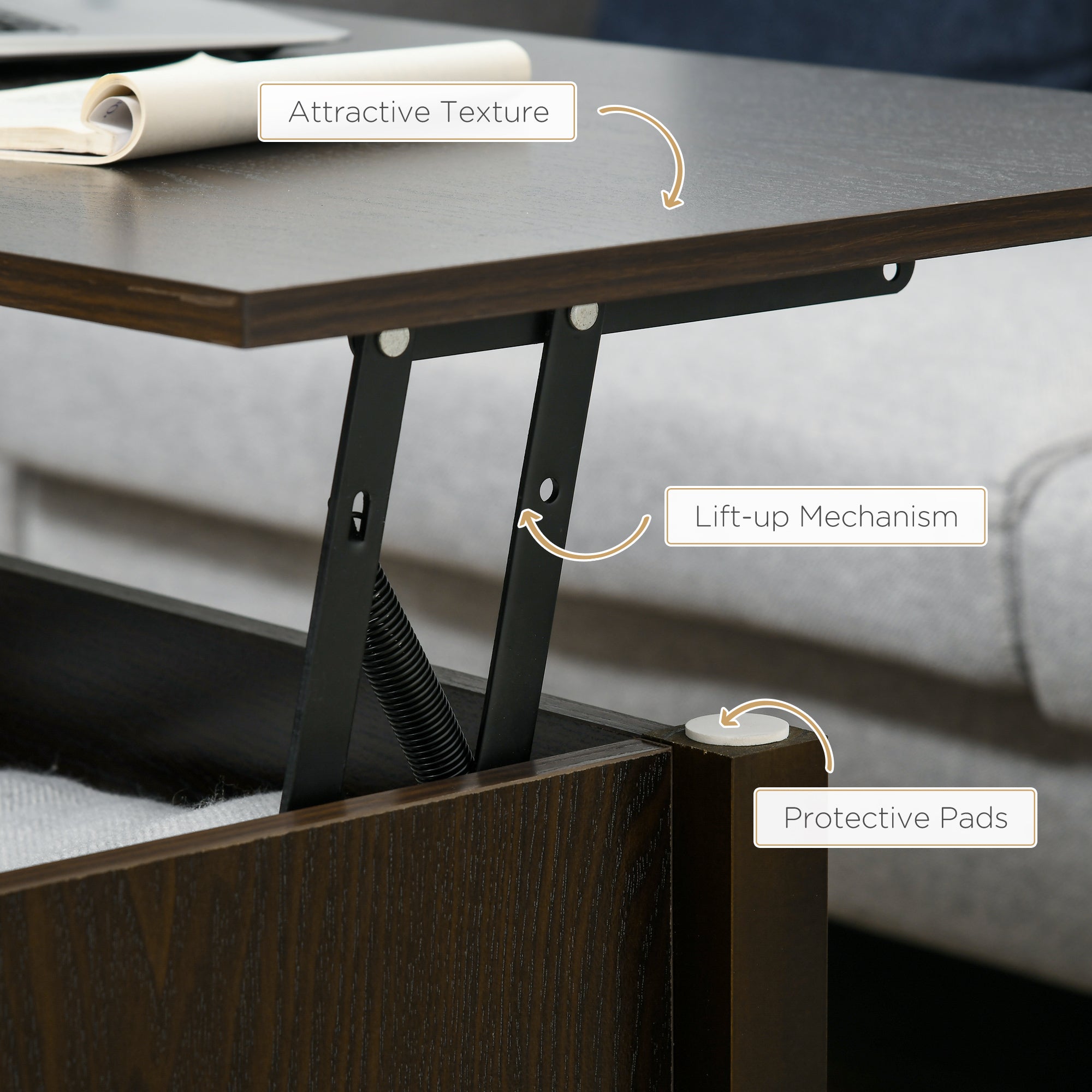 Lift Top Coffee Table with Storage - 41" Espresso-Home Furnishings > Living Room Furniture > Coffee Tables-DECOROLALA