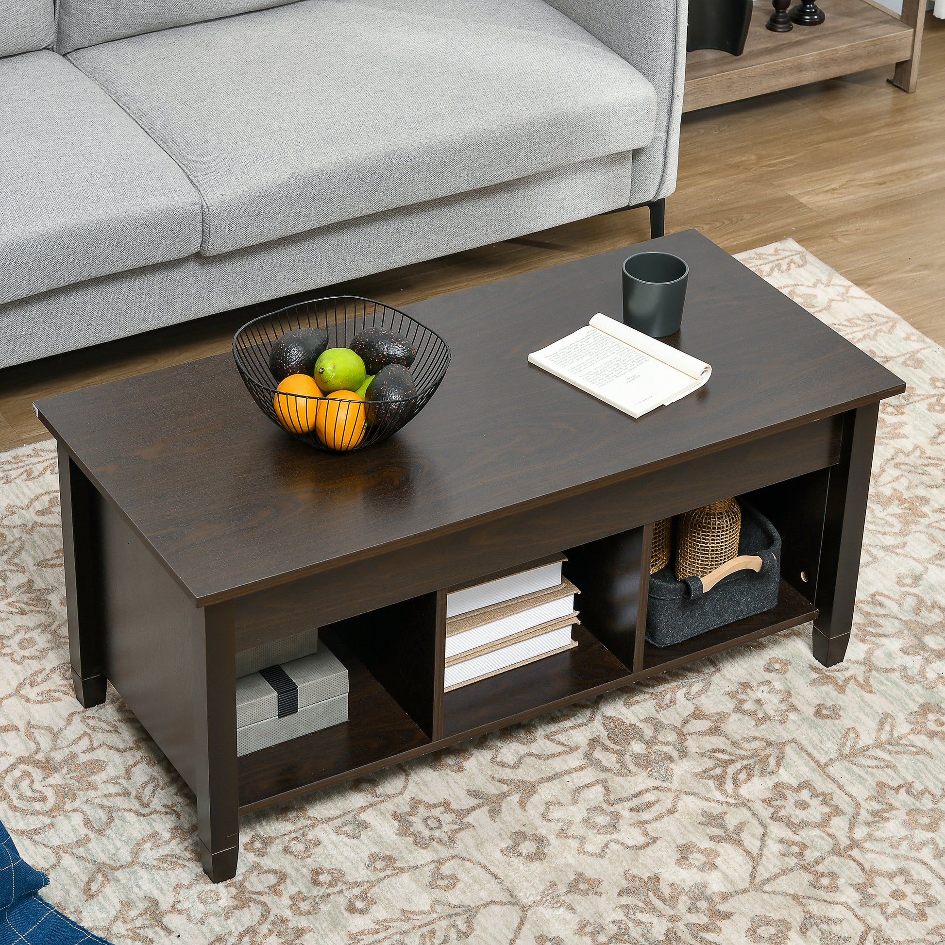 Lift Top Coffee Table with Storage - 41" Espresso-Home Furnishings > Living Room Furniture > Coffee Tables-DECOROLALA