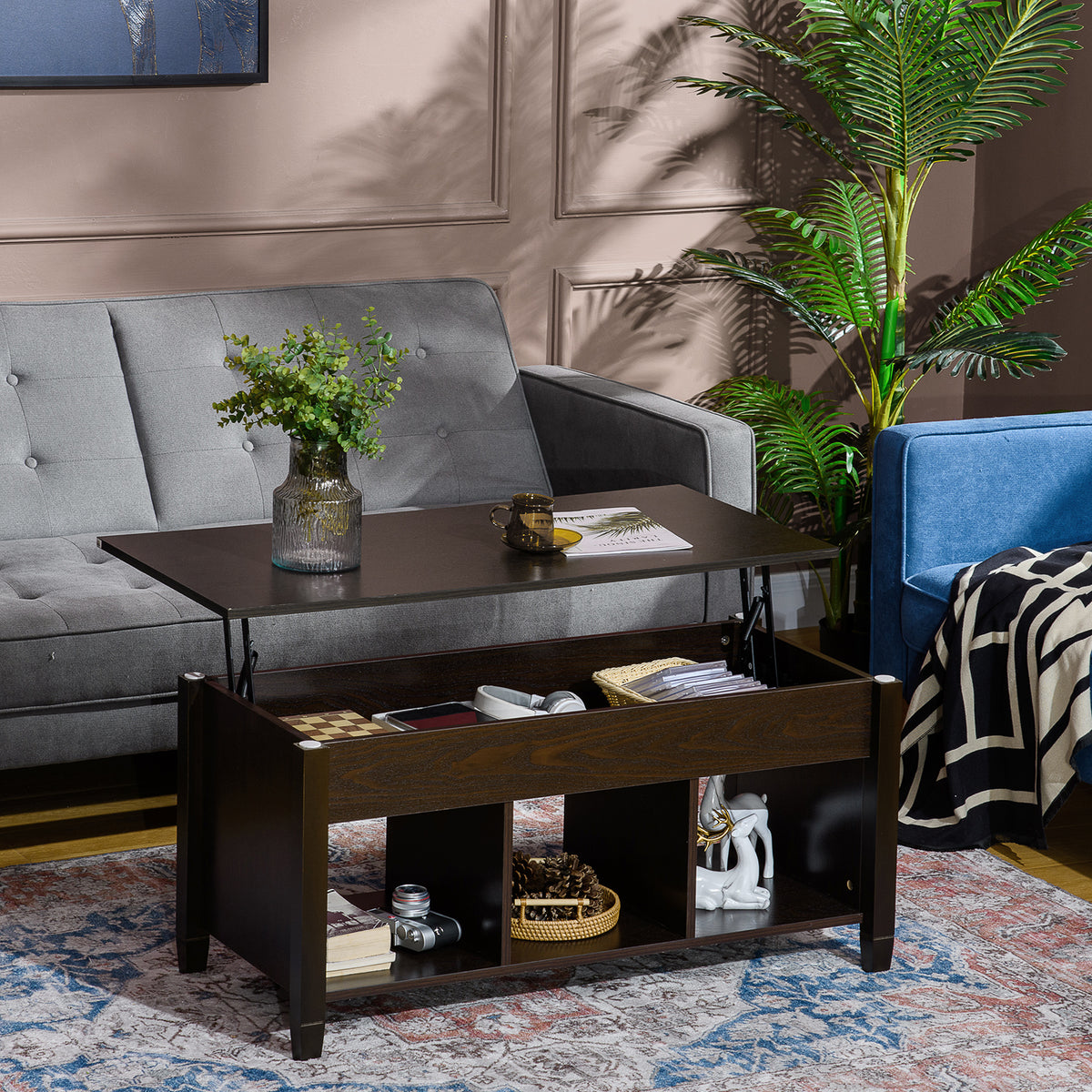 Lift Top Coffee Table with Storage - 41" Espresso-Home Furnishings > Living Room Furniture > Coffee Tables-DECOROLALA