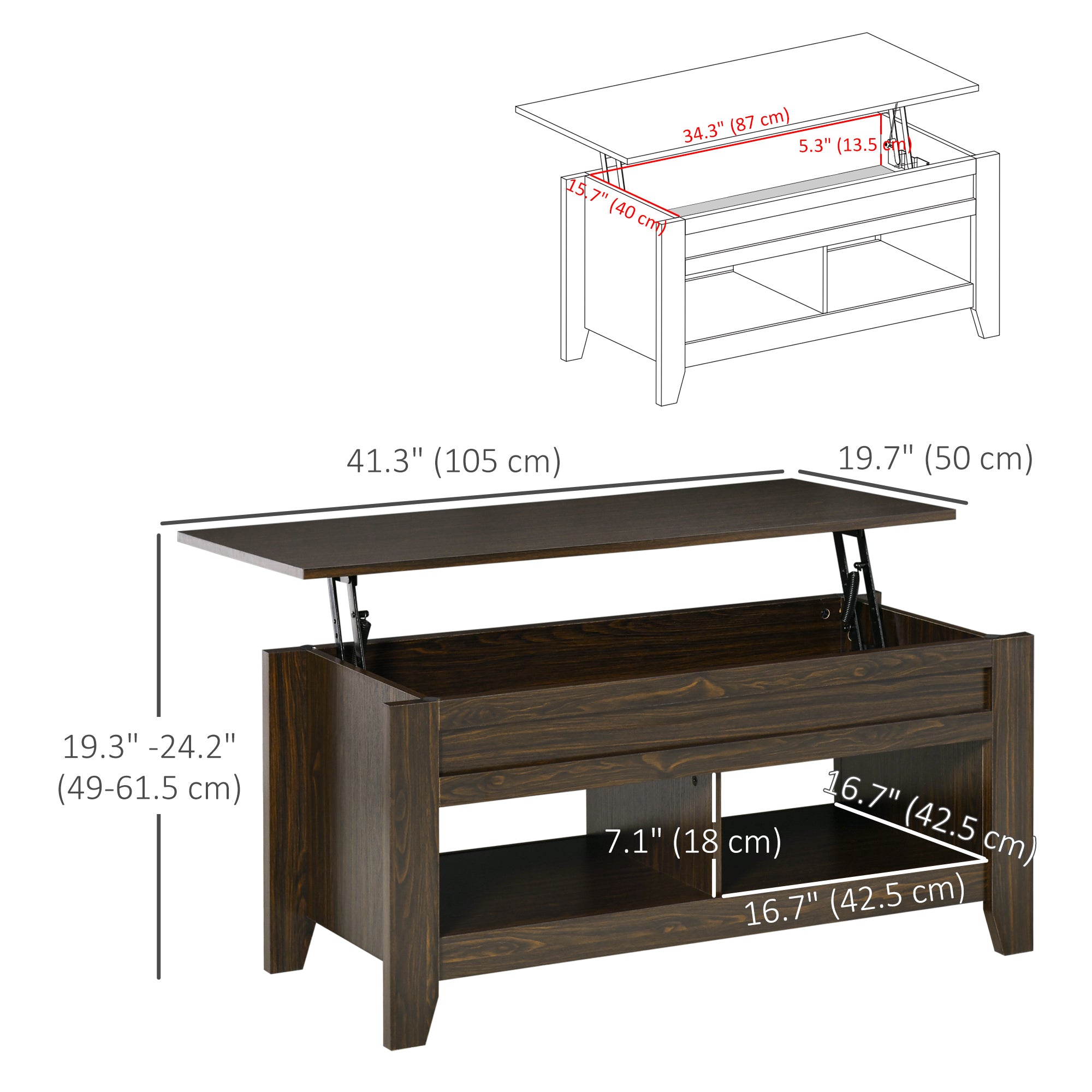 Lift Top Coffee Table with Storage - Dark Walnut-Home Furnishings > Living Room Furniture > Coffee Tables-DECOROLALA