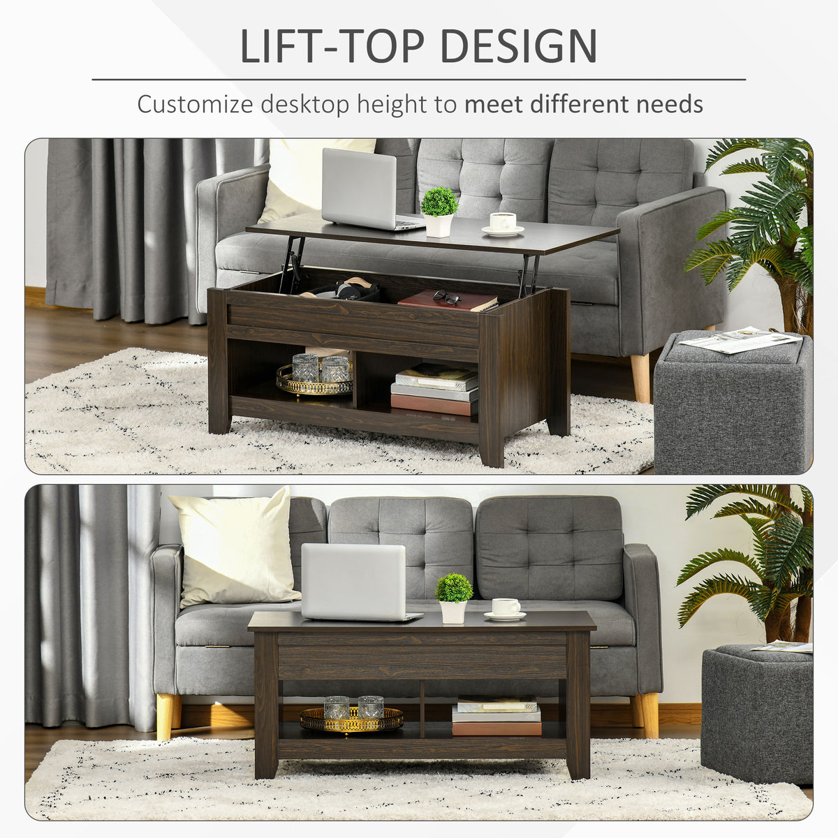 Lift Top Coffee Table with Storage - Dark Walnut-Home Furnishings > Living Room Furniture > Coffee Tables-DECOROLALA