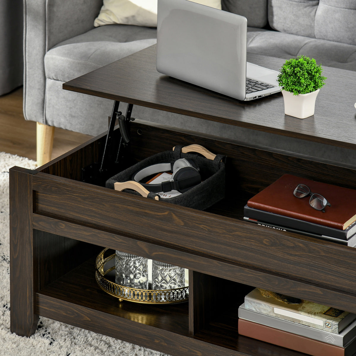 Lift Top Coffee Table with Storage - Dark Walnut-Home Furnishings > Living Room Furniture > Coffee Tables-DECOROLALA