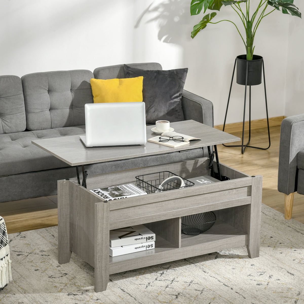 Lift Top Coffee Table with Storage - Light Grey 41"-Coffee Tables-DECOROLALA