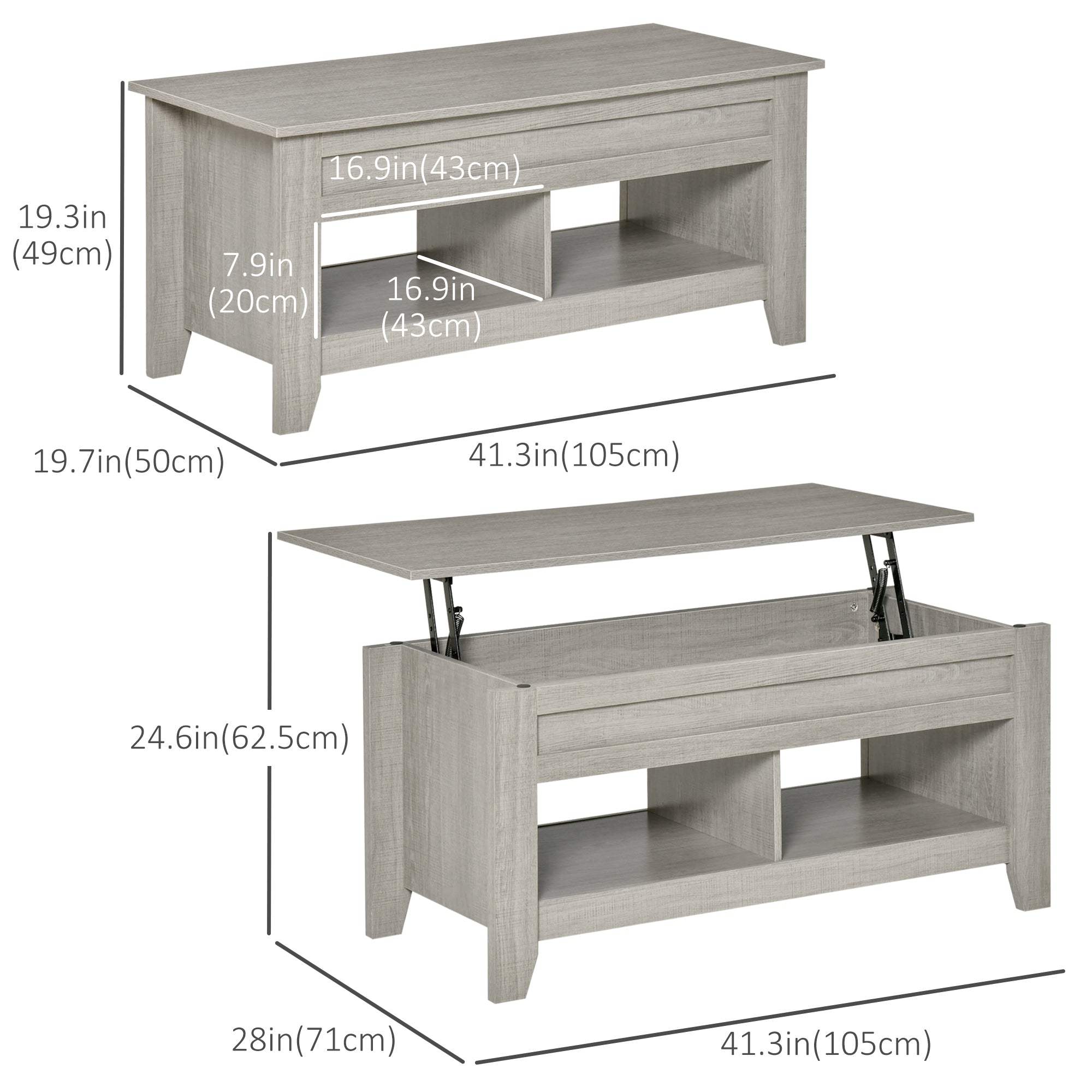 Lift Top Coffee Table with Storage - Light Grey 41"-Home Furnishings > Living Room Furniture > Coffee Tables-DECOROLALA