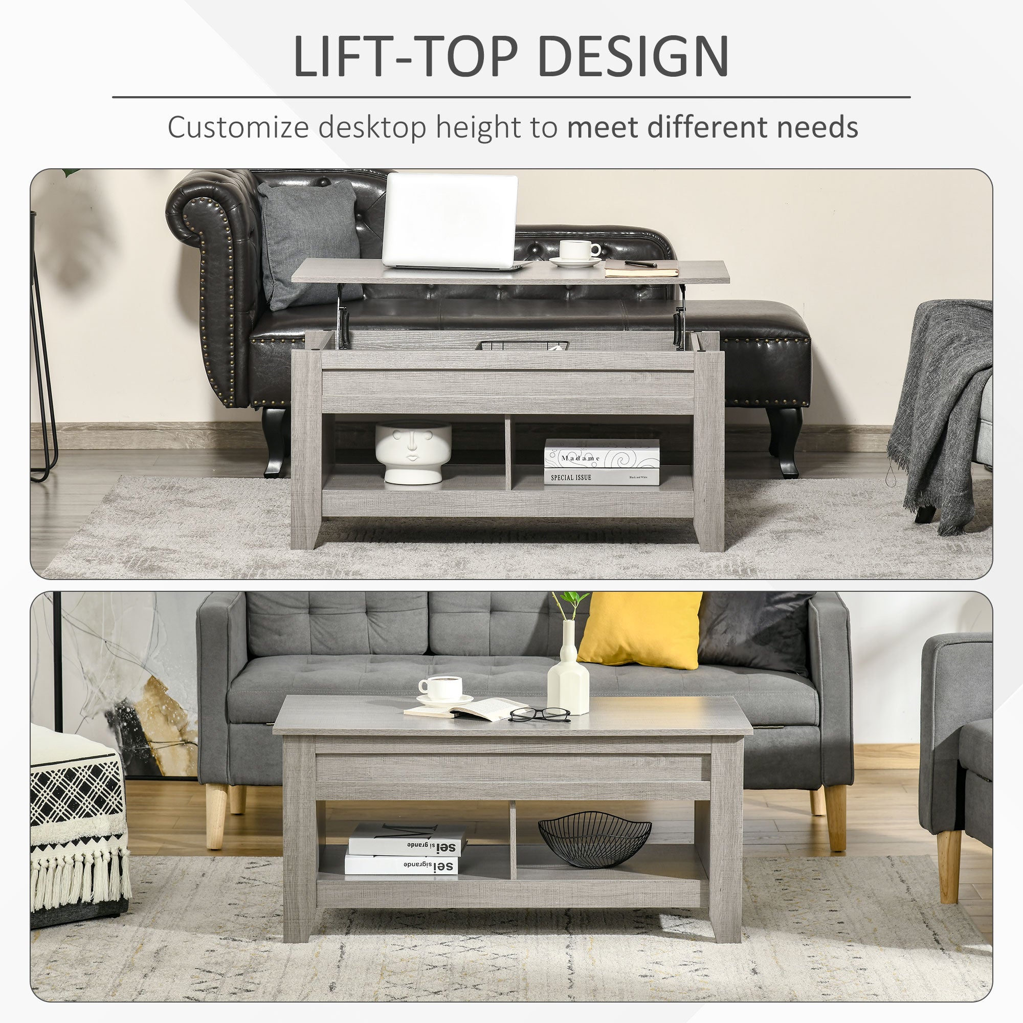 Lift Top Coffee Table with Storage - Light Grey 41"-Home Furnishings > Living Room Furniture > Coffee Tables-DECOROLALA