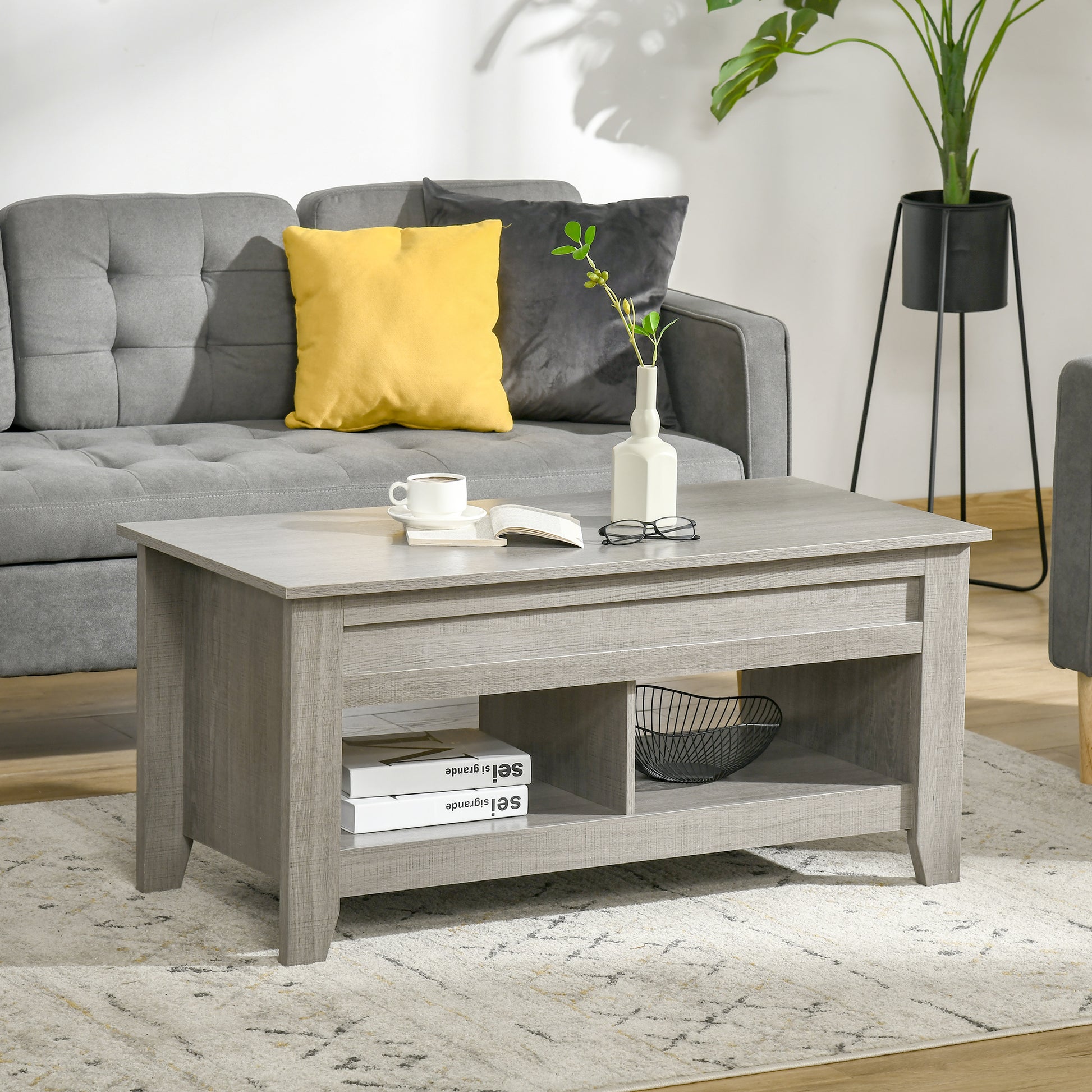 Lift Top Coffee Table with Storage - Light Grey 41"-Home Furnishings > Living Room Furniture > Coffee Tables-DECOROLALA