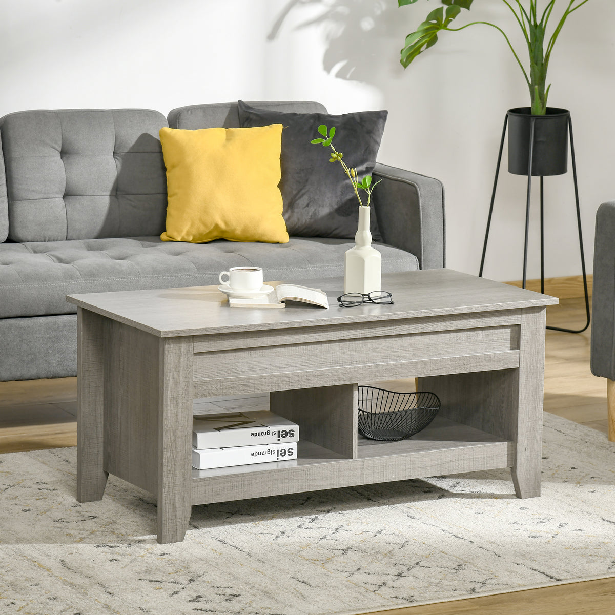 Lift Top Coffee Table with Storage - Light Grey 41"-Home Furnishings > Living Room Furniture > Coffee Tables-DECOROLALA