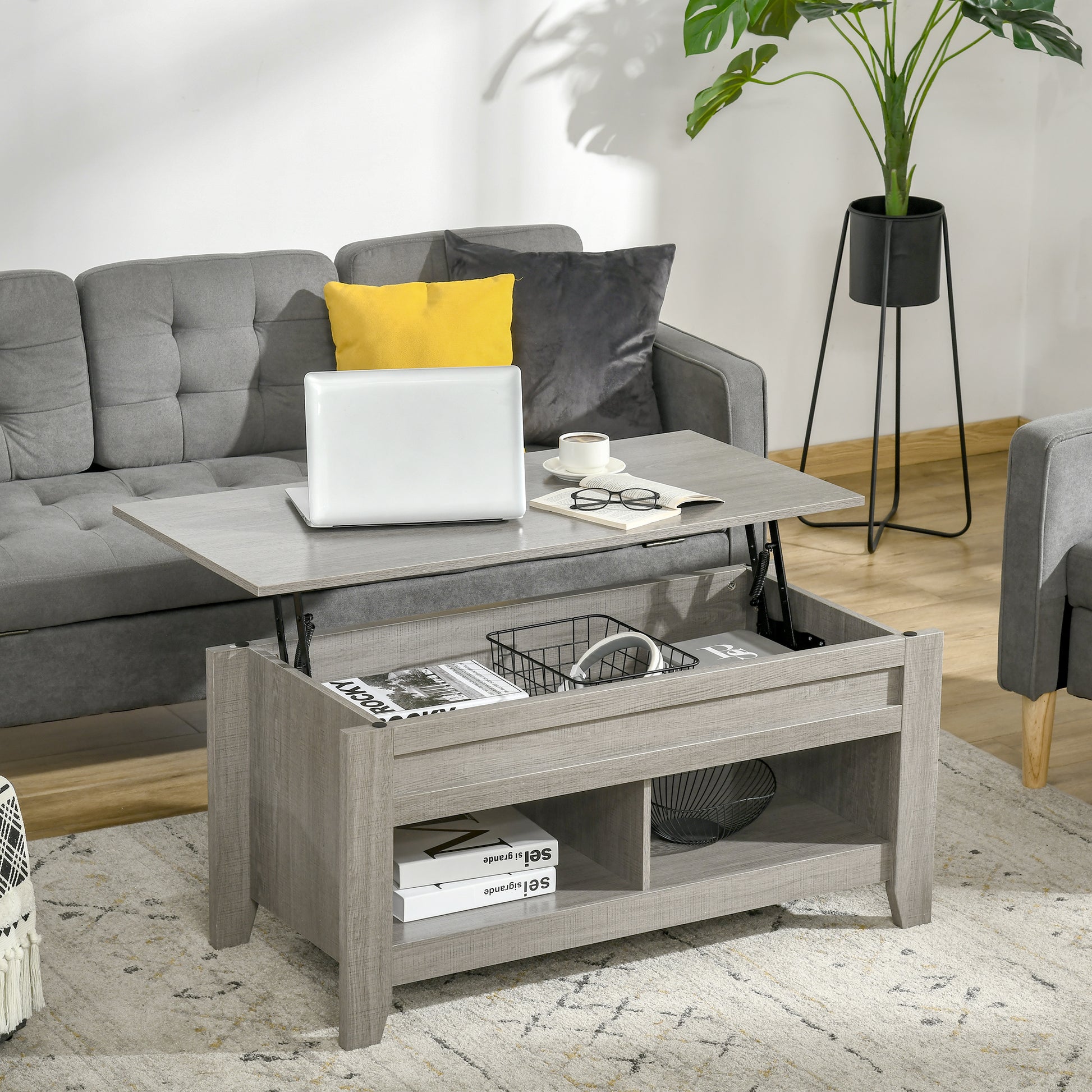 Lift Top Coffee Table with Storage - Light Grey 41"-Home Furnishings > Living Room Furniture > Coffee Tables-DECOROLALA