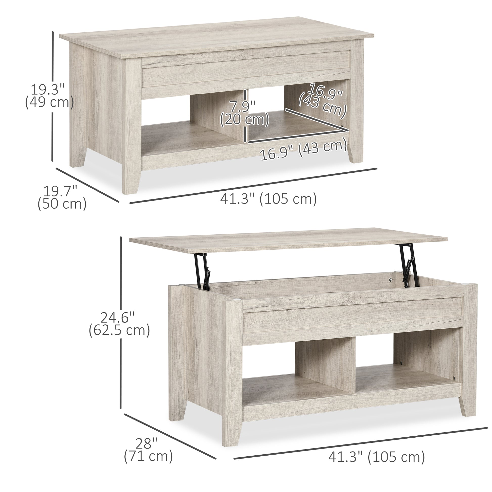 Lift Top Coffee Table with Storage - Oak 41.3"-Home Furnishings > Living Room Furniture > Coffee Tables-DECOROLALA