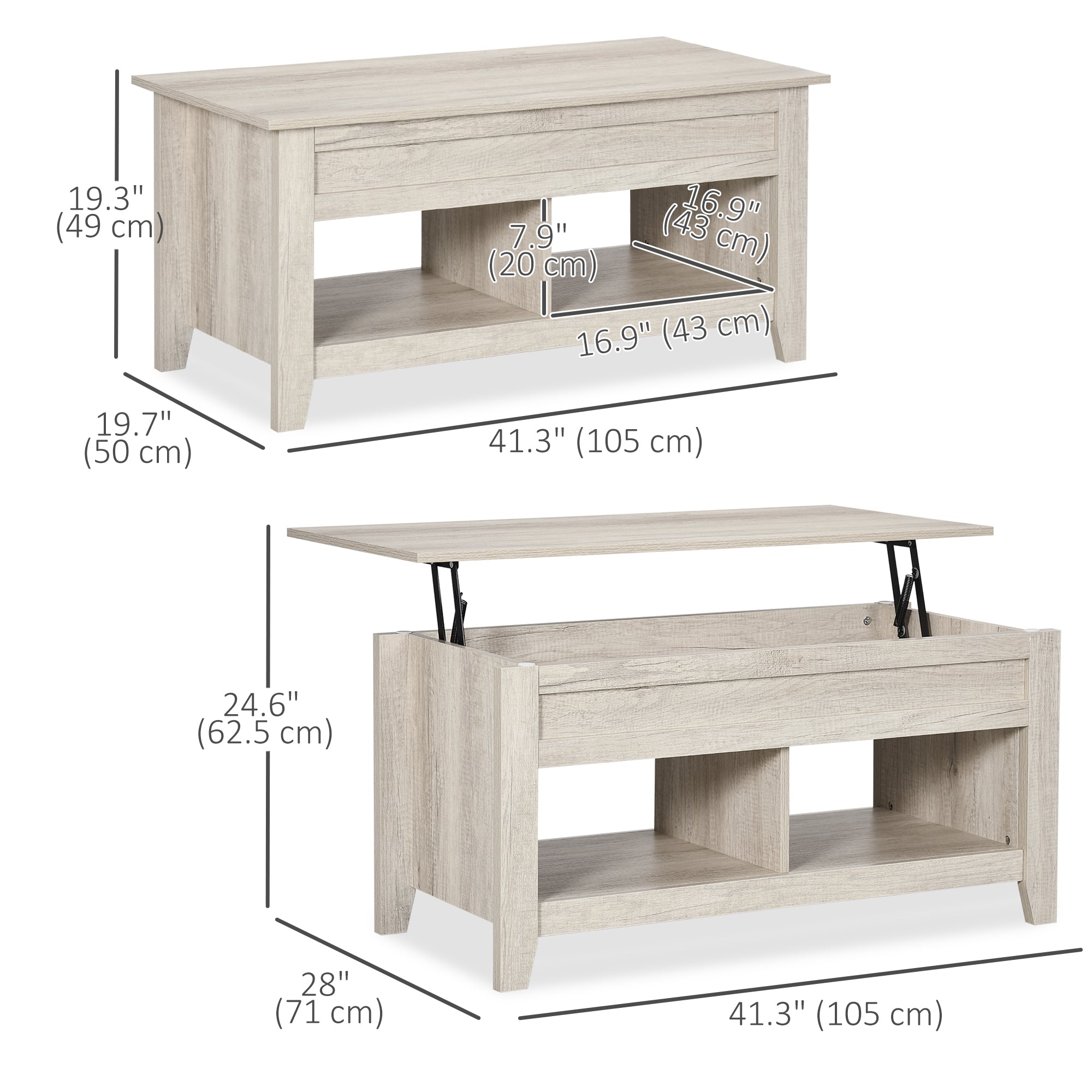 Lift Top Coffee Table with Storage - Oak 41.3"-Home Furnishings > Living Room Furniture > Coffee Tables-DECOROLALA