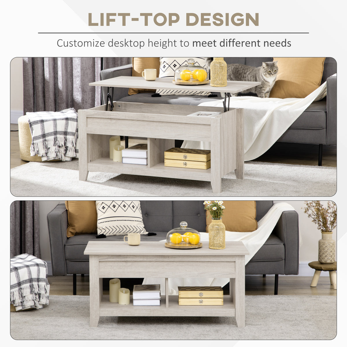 Lift Top Coffee Table with Storage - Oak 41.3"-Home Furnishings > Living Room Furniture > Coffee Tables-DECOROLALA
