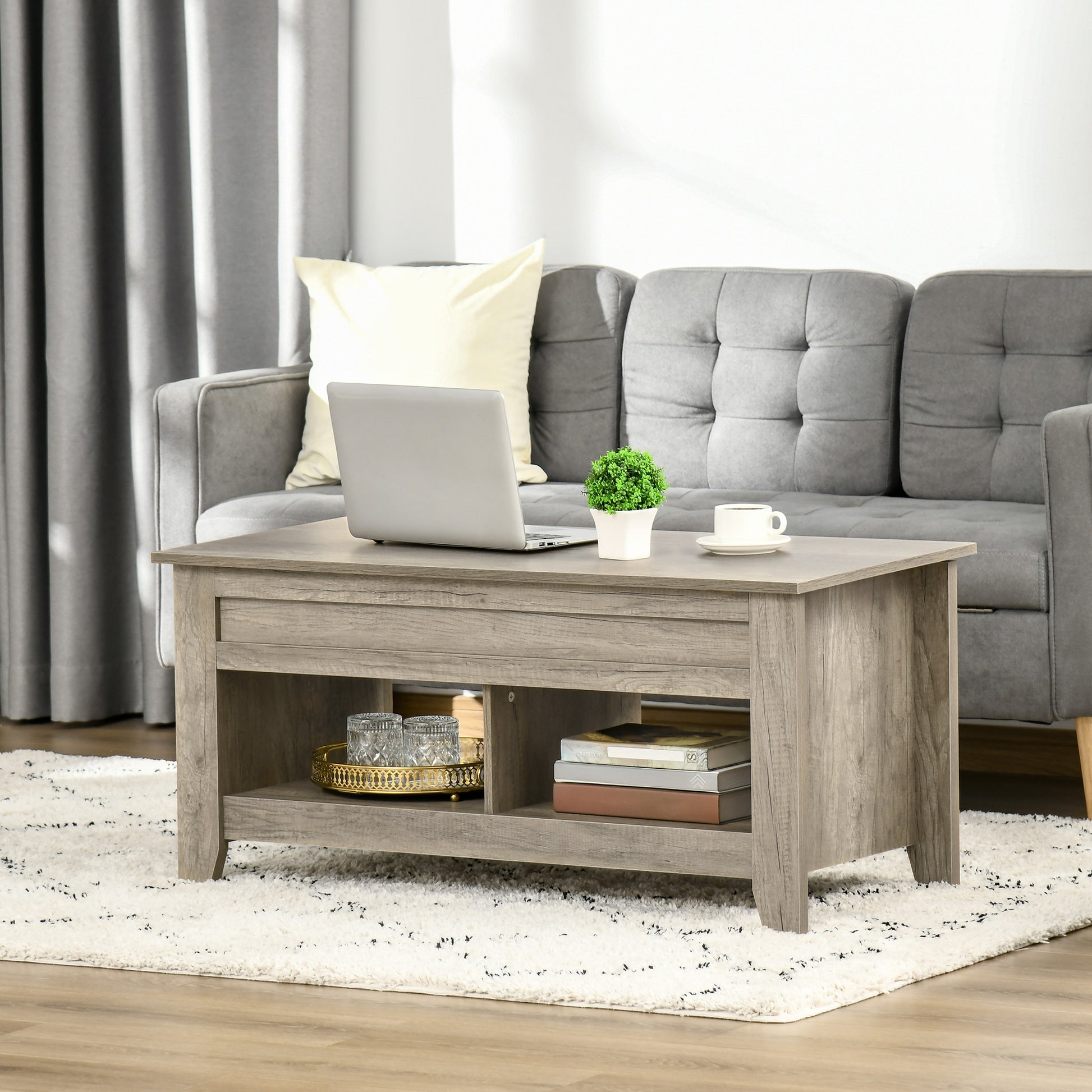 Lift Top Coffee Table with Storage - Oak 41.3"-Home Furnishings > Living Room Furniture > Coffee Tables-DECOROLALA