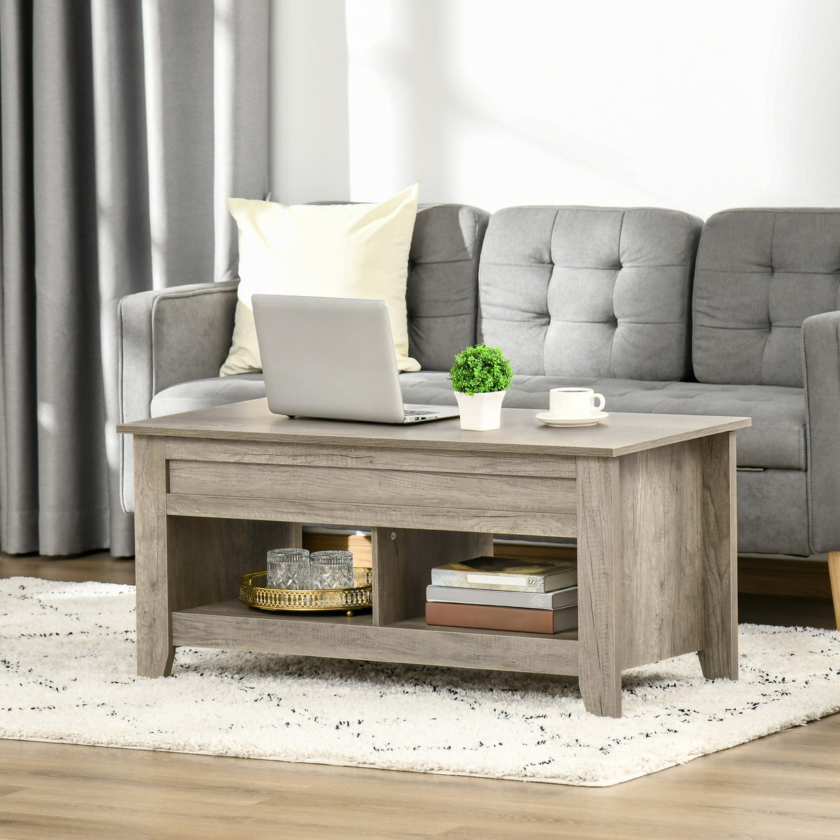 Lift Top Coffee Table with Storage - Oak 41.3"-Home Furnishings > Living Room Furniture > Coffee Tables-DECOROLALA