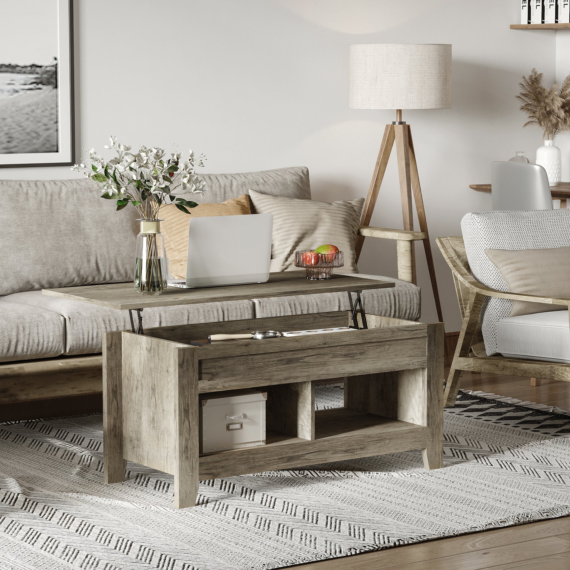 Lift Top Coffee Table with Storage - Oak 41.3"-Home Furnishings > Living Room Furniture > Coffee Tables-DECOROLALA