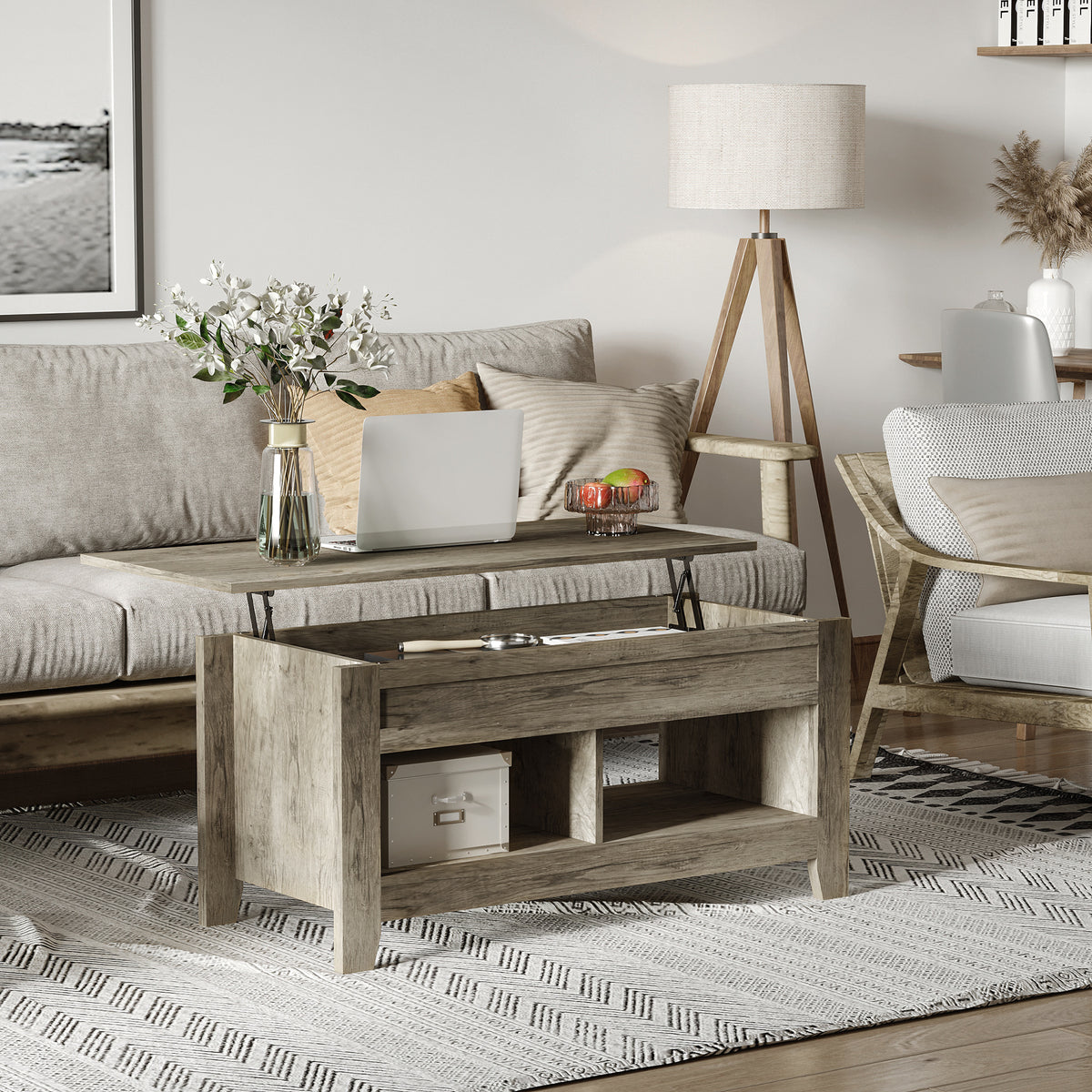 Lift Top Coffee Table with Storage - Oak 41.3"-Home Furnishings > Living Room Furniture > Coffee Tables-DECOROLALA