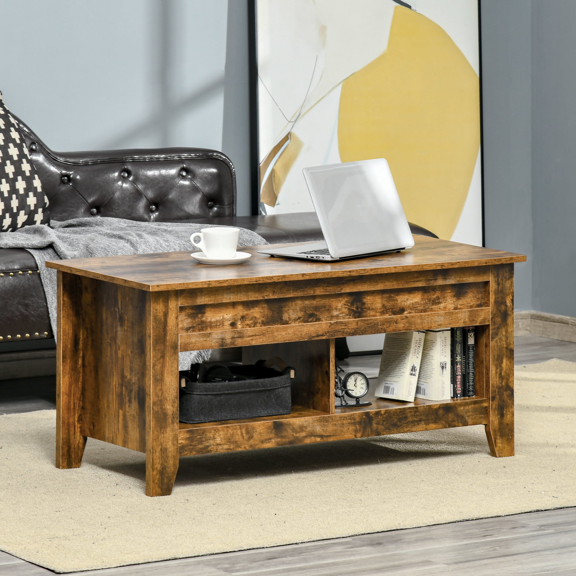 Lift Top Coffee Table with Storage - Rustic Brown-Home Furnishings > Living Room Furniture > Coffee Tables-DECOROLALA