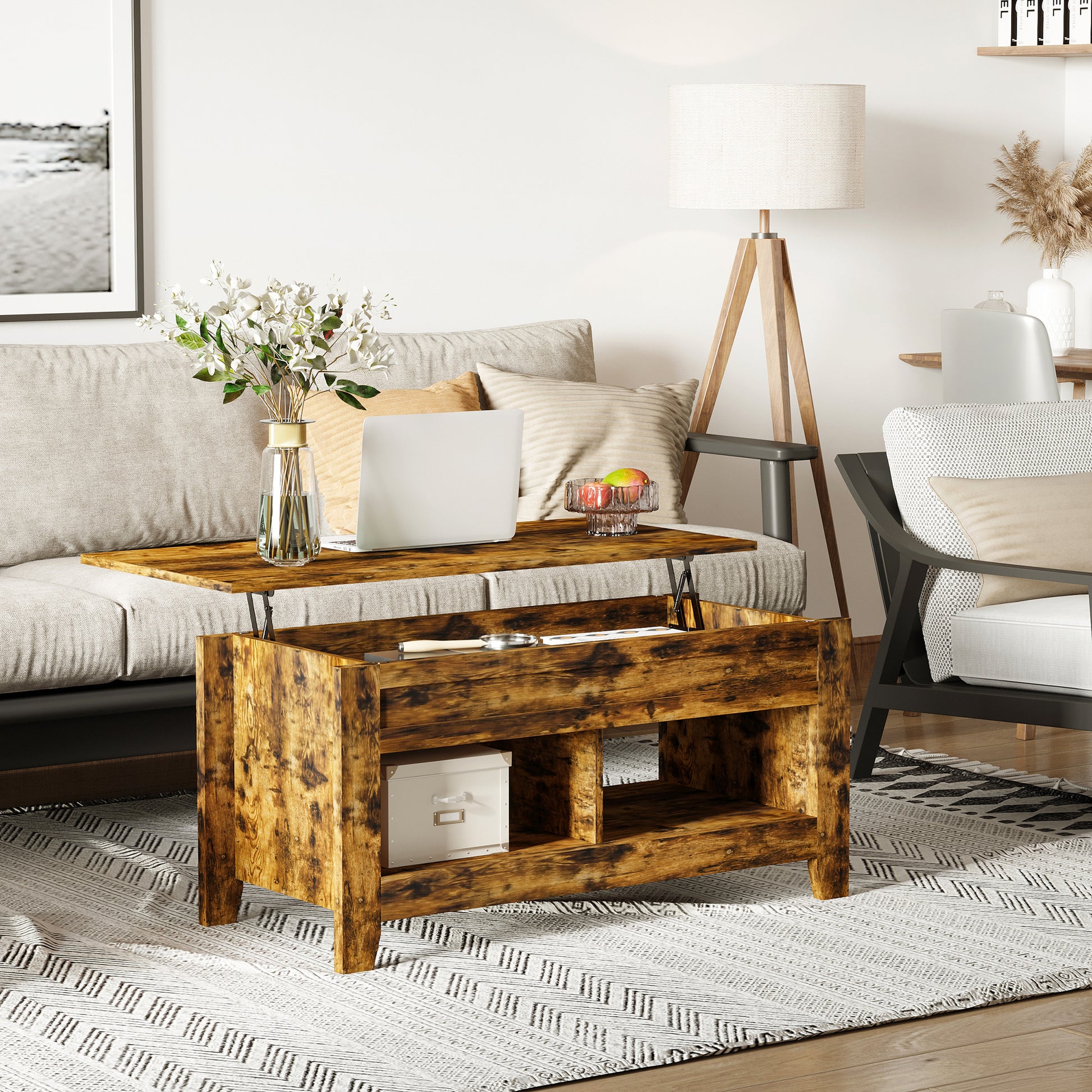Lift Top Coffee Table with Storage - Rustic Brown-Home Furnishings > Living Room Furniture > Coffee Tables-DECOROLALA