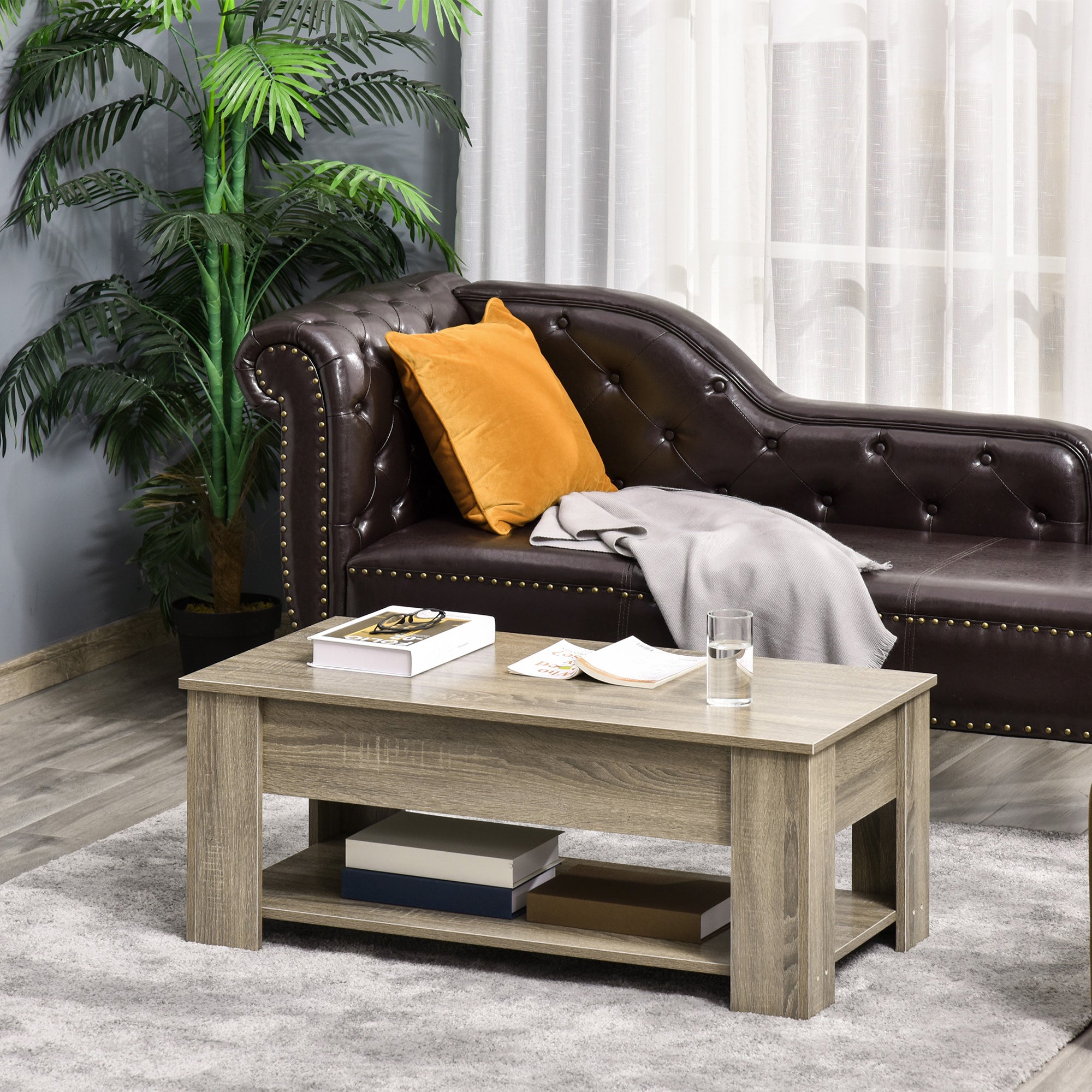 Lift Top Coffee Table with Storage and Shelf - Grey-Home Furnishings > Living Room Furniture > Coffee Tables-DECOROLALA