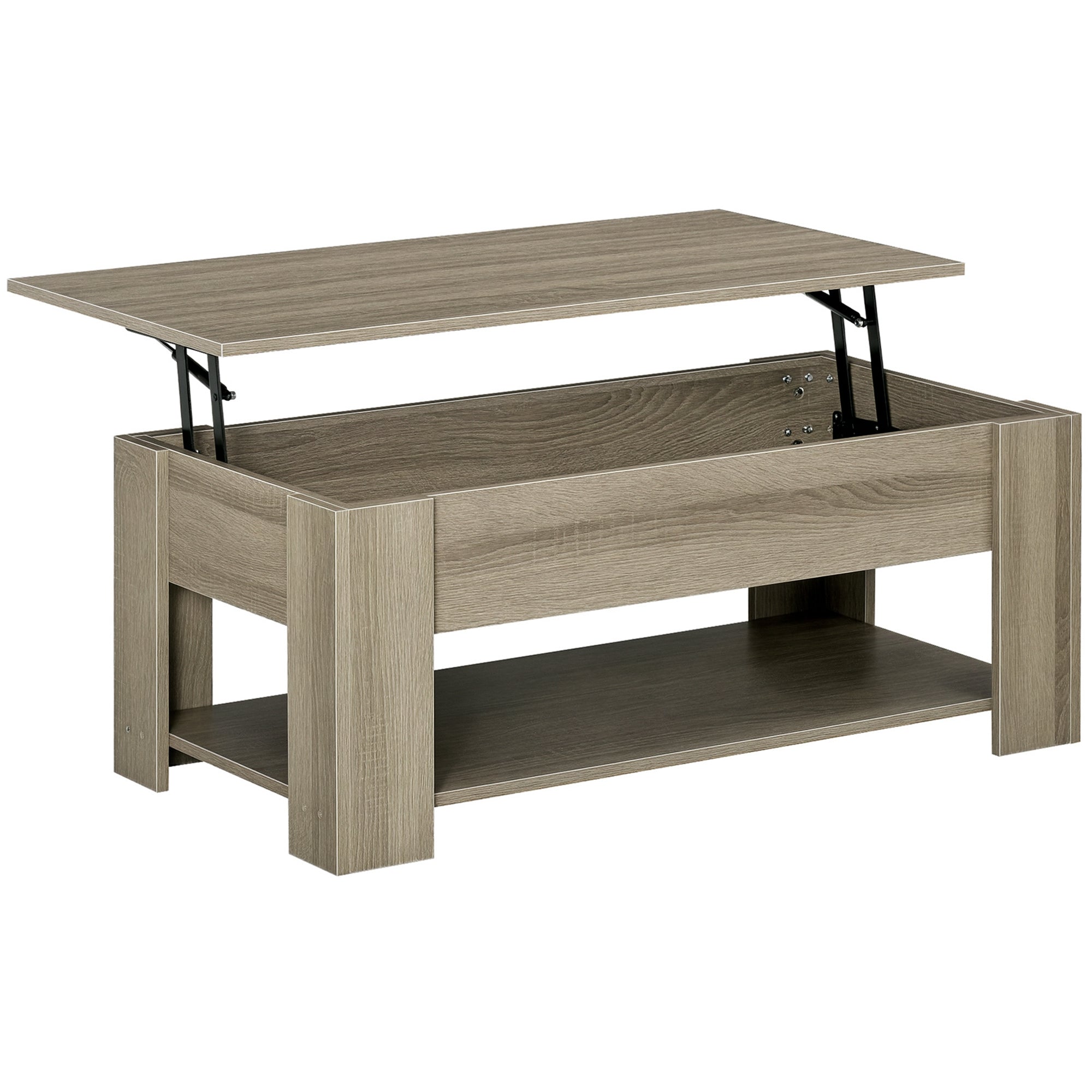 Lift Top Coffee Table with Storage and Shelf - Grey-Home Furnishings > Living Room Furniture > Coffee Tables-DECOROLALA