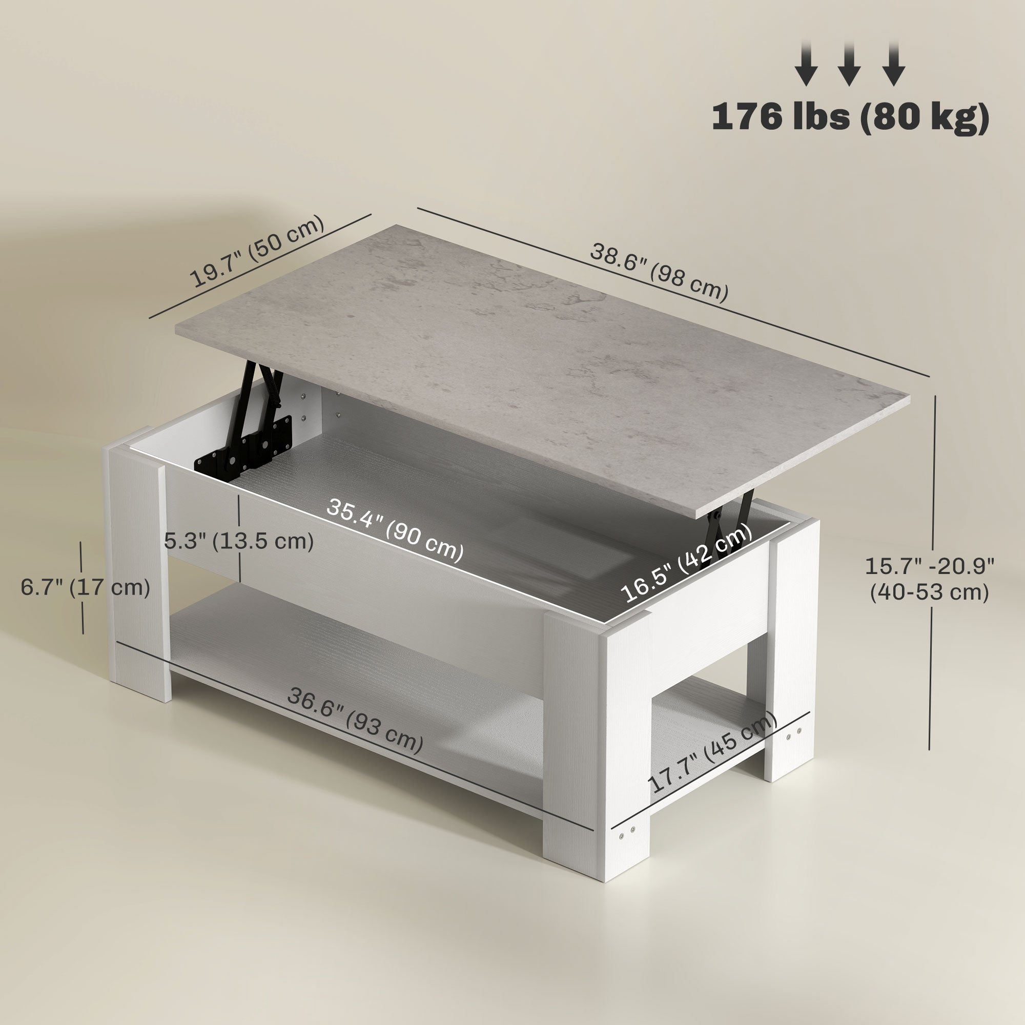 Lift Top Coffee Table with Storage and Shelf - White-Home Furnishings > Living Room Furniture > Coffee Tables-DECOROLALA