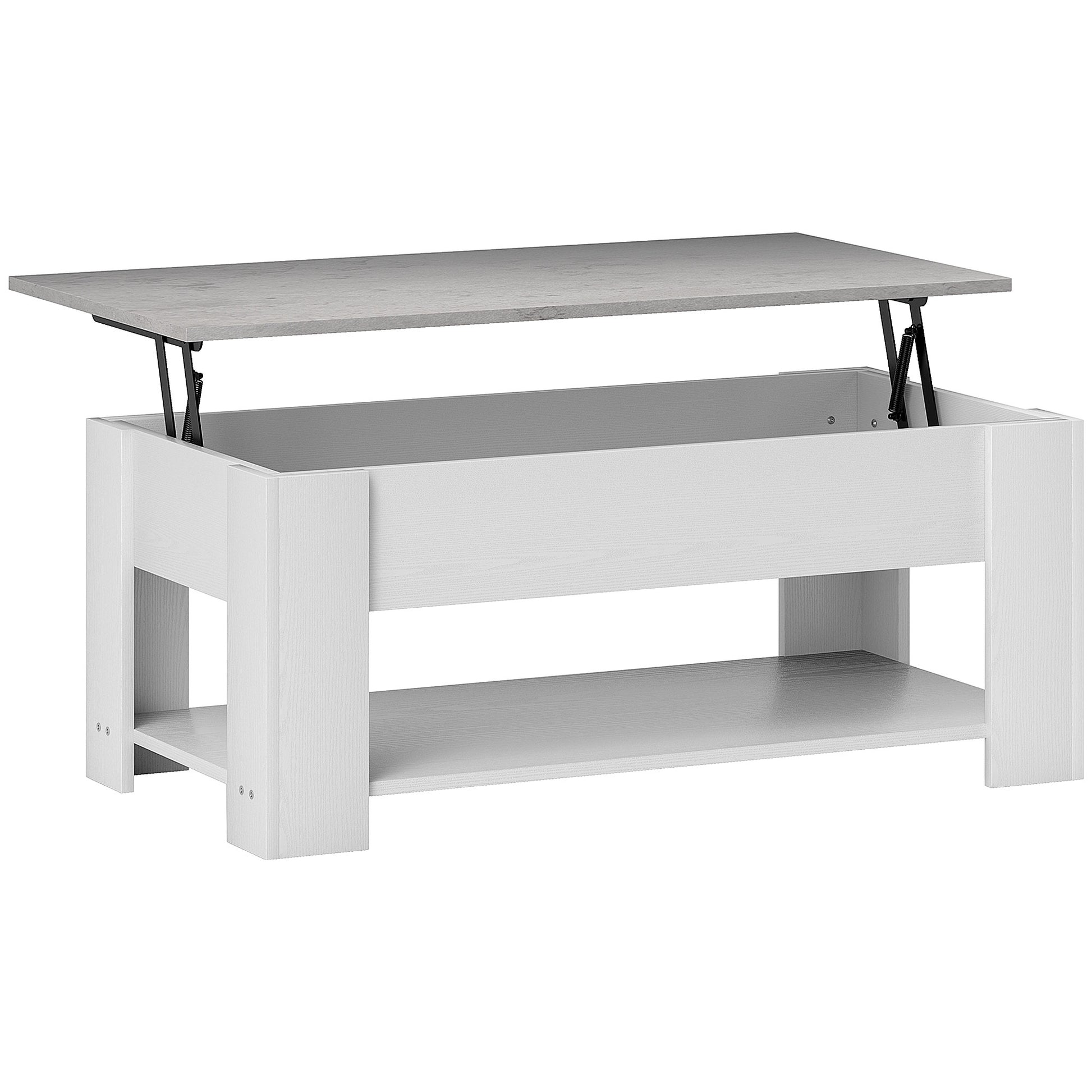 Lift Top Coffee Table with Storage and Shelf - White-Home Furnishings > Living Room Furniture > Coffee Tables-DECOROLALA