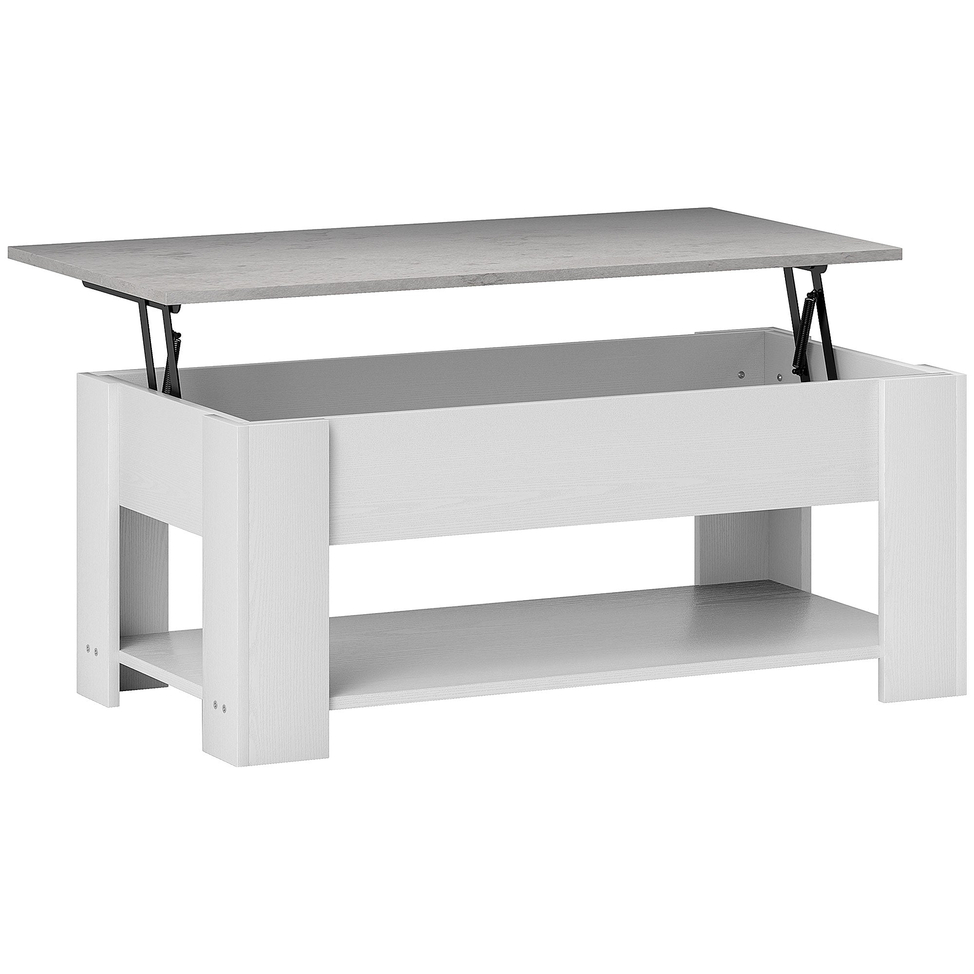 Lift Top Coffee Table with Storage and Shelf - White-Home Furnishings > Living Room Furniture > Coffee Tables-DECOROLALA
