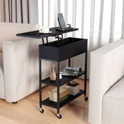 Lift Top End Table with Charging Station and Universal Wheels-Black-End & Side Tables-DECOROLALA