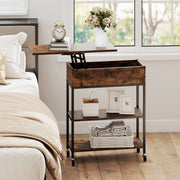 Lift Top End Table with Charging Station and Universal Wheels-Rustic Brown-End & Side Tables-DECOROLALA