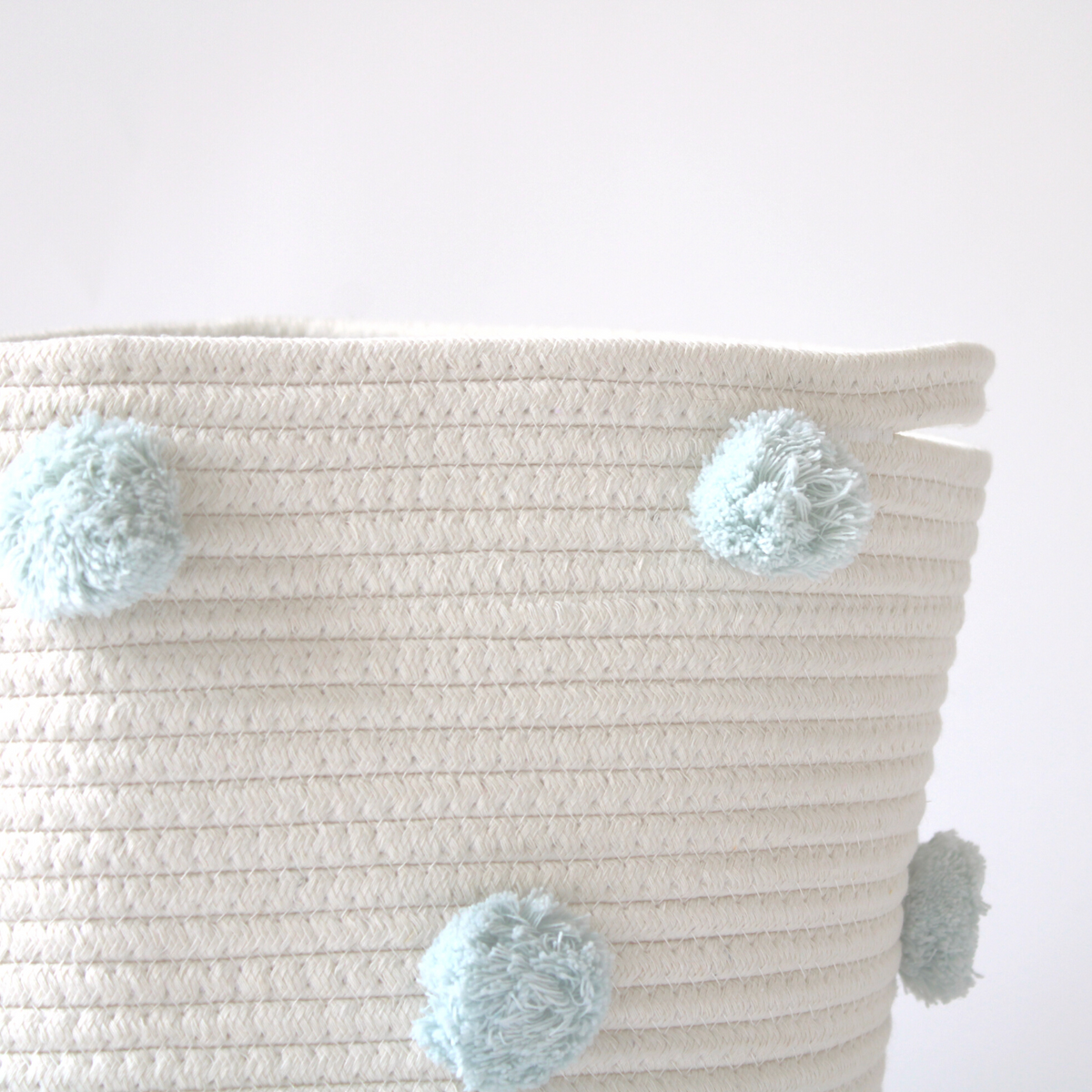 Light Blue Pom Basket - Large-Baskets-DECOROLALA