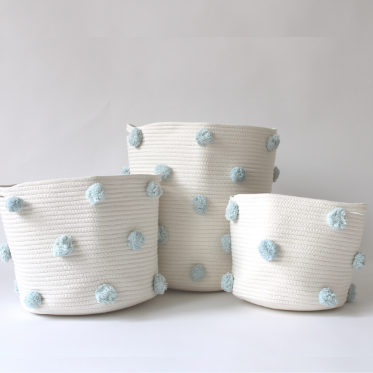 Light Blue Pom Basket - Large-Baskets-DECOROLALA
