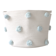 Light Blue Pom Basket - Large-Baskets-DECOROLALA