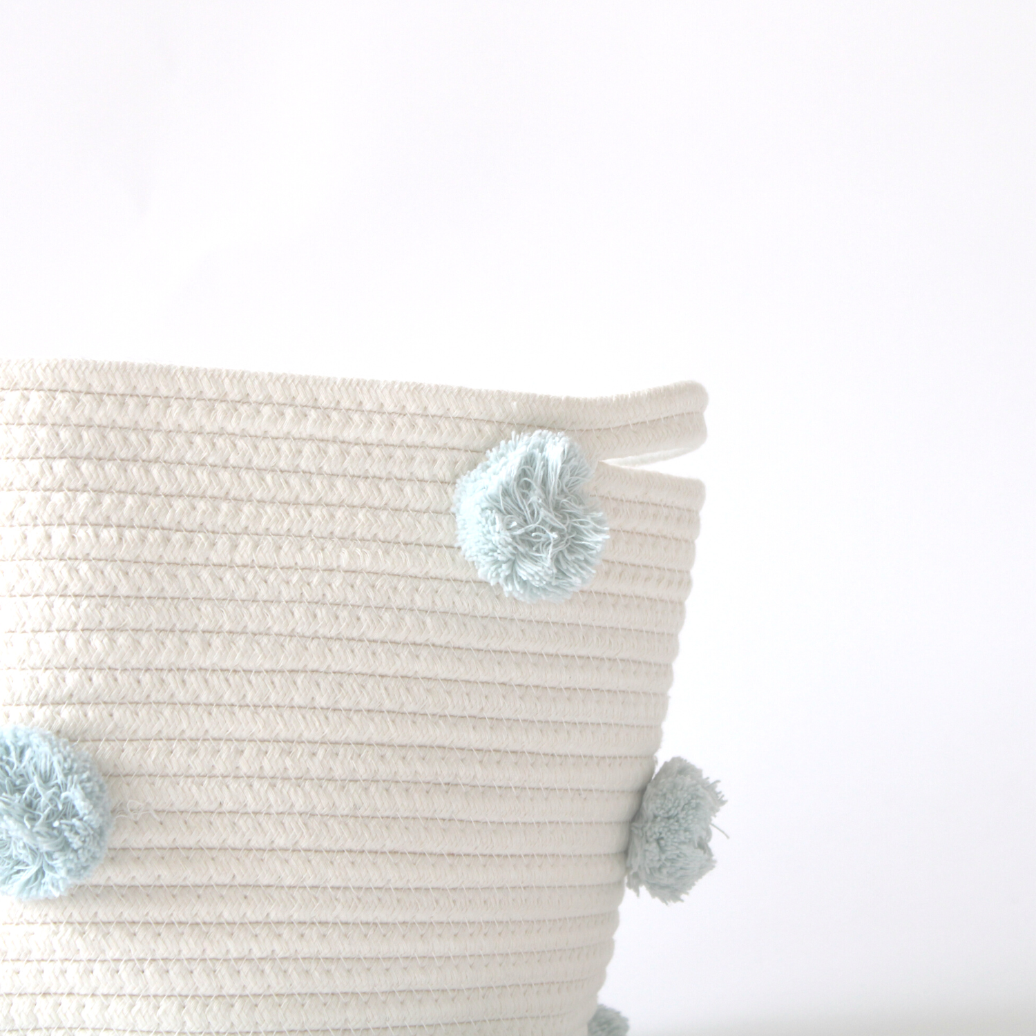 Light Blue Pom Basket - Medium-Basket-DECOROLALA