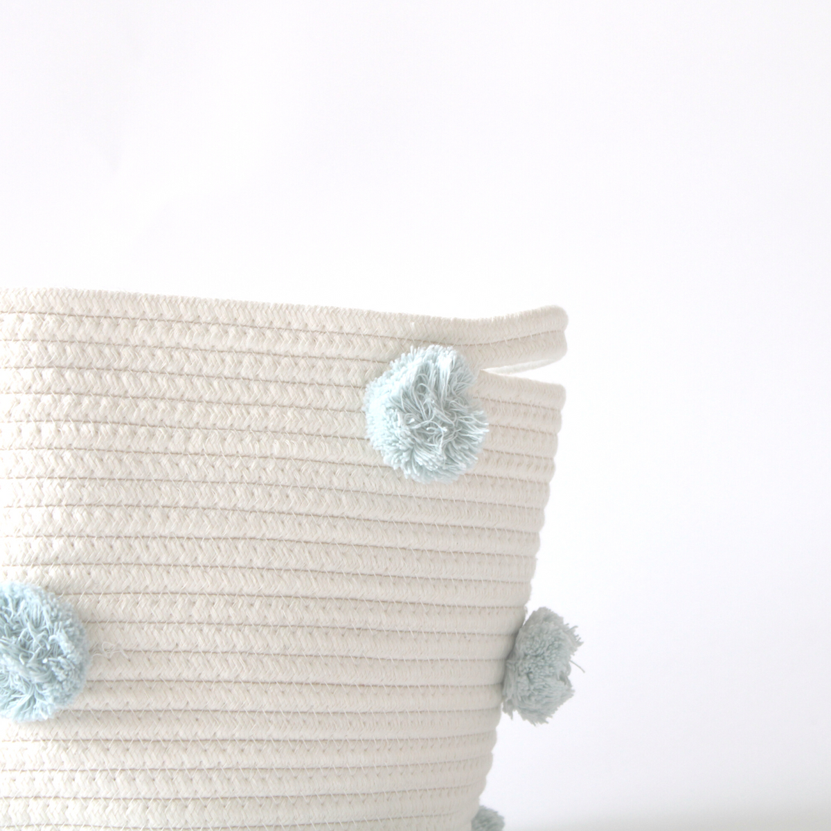 Light Blue Pom Basket - Medium-Baskets-DECOROLALA