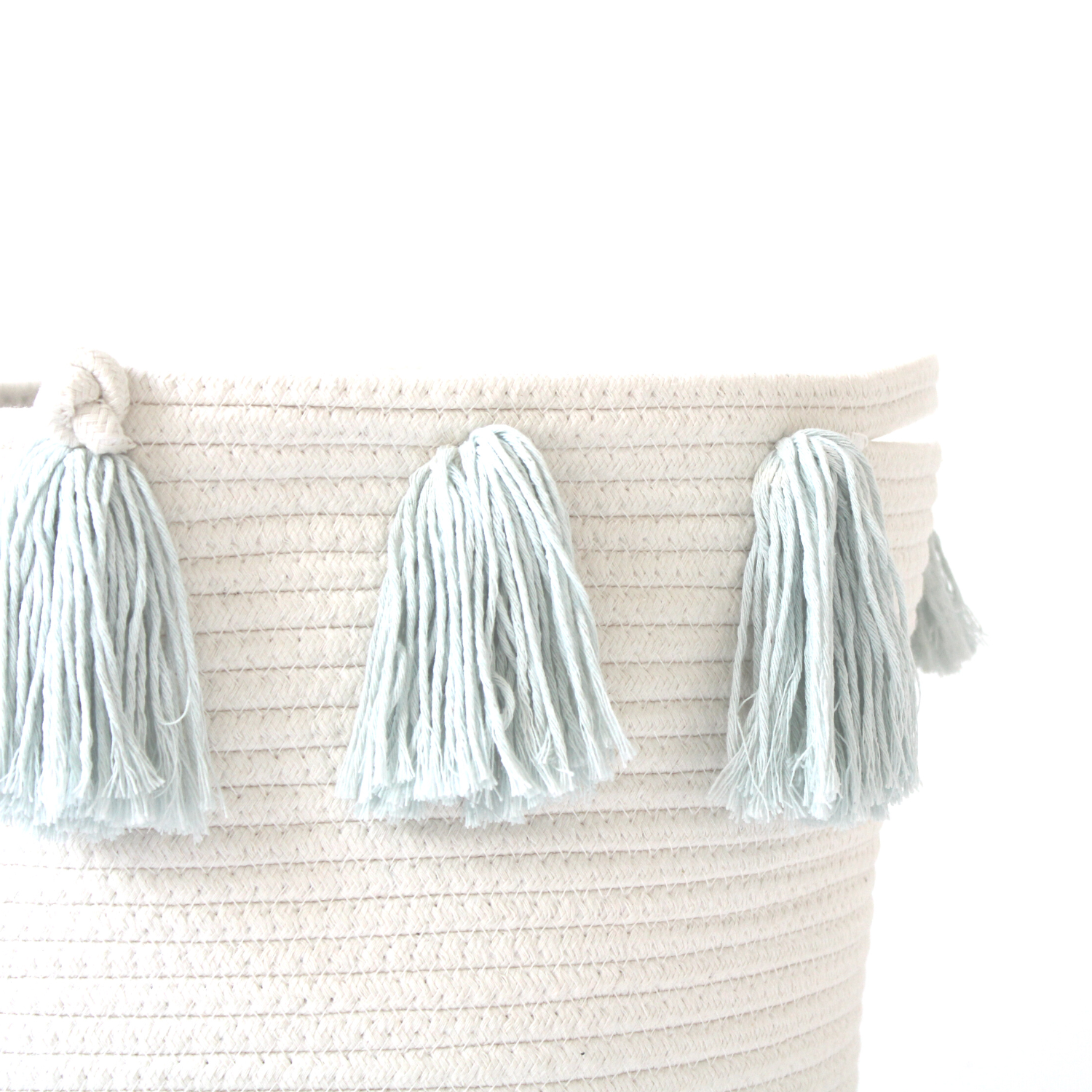 Light Blue Tassel Basket - Large-Basket-DECOROLALA