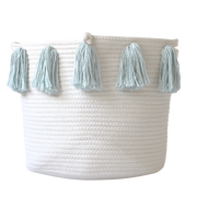 Light Blue Tassel Basket - Large-Basket-DECOROLALA