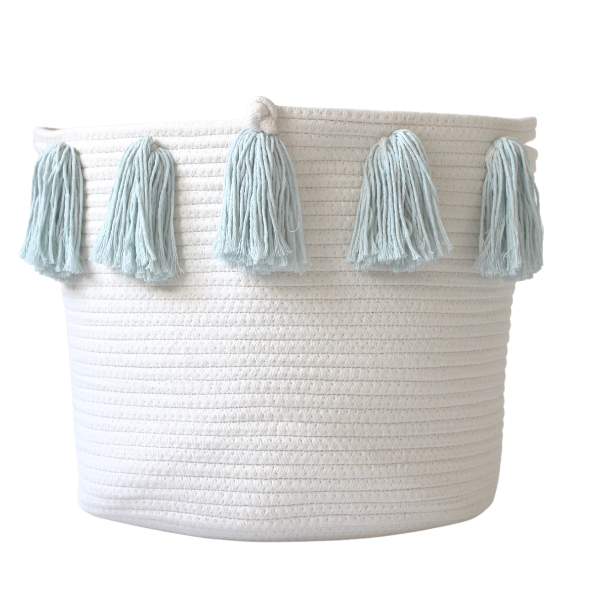 Light Blue Tassel Basket - Large-Baskets-DECOROLALA