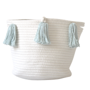 Light Blue Tassel Basket - Medium-Baskets-DECOROLALA