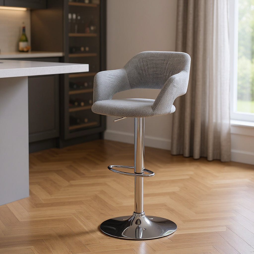 Light Gray and Silver Metal Low Back Bar Chair-Bar Chairs-DECOROLALA