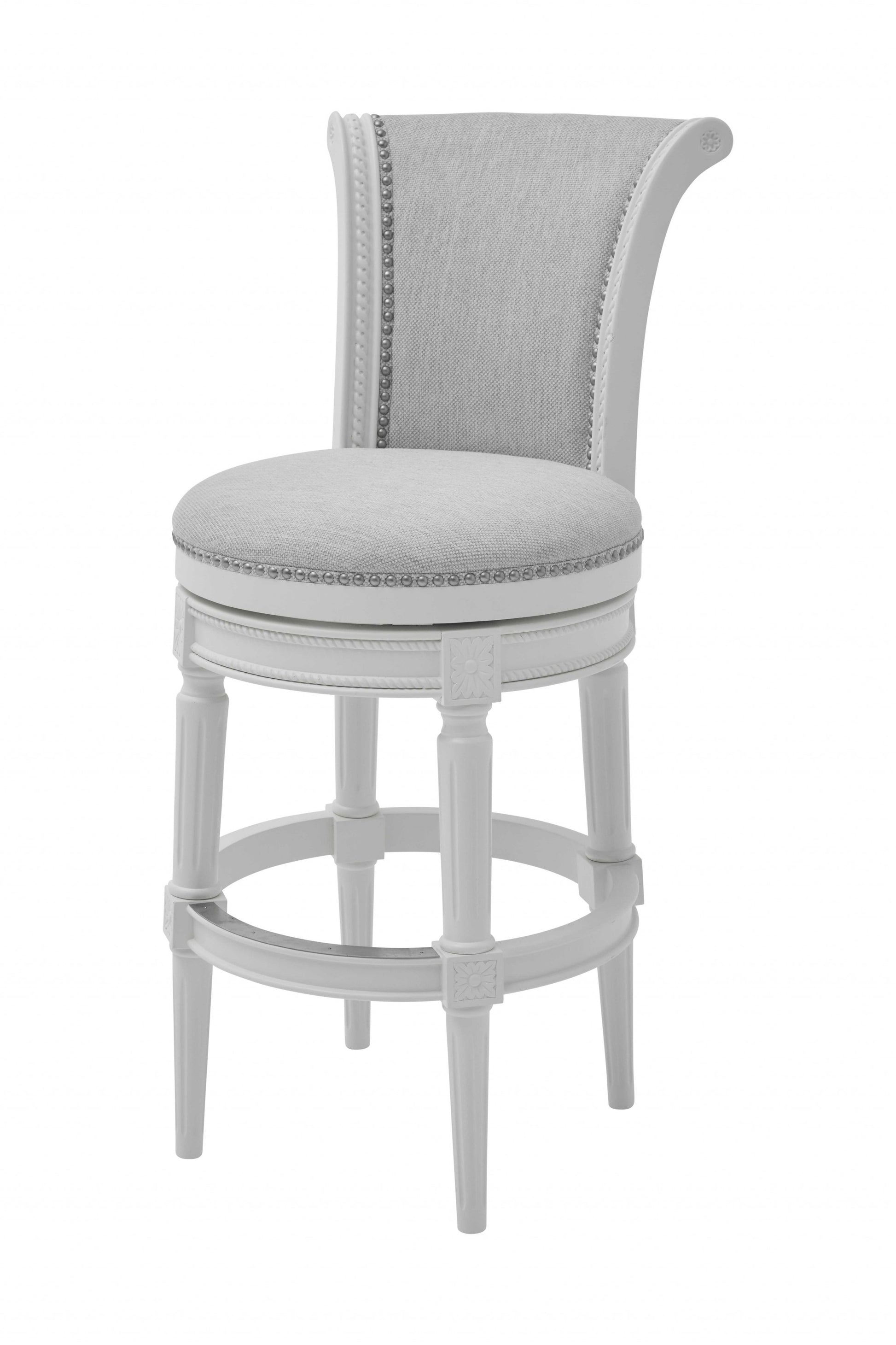 Light Gray and White Solid Wood Swivel Bar Chair-Bar Chairs-DECOROLALA