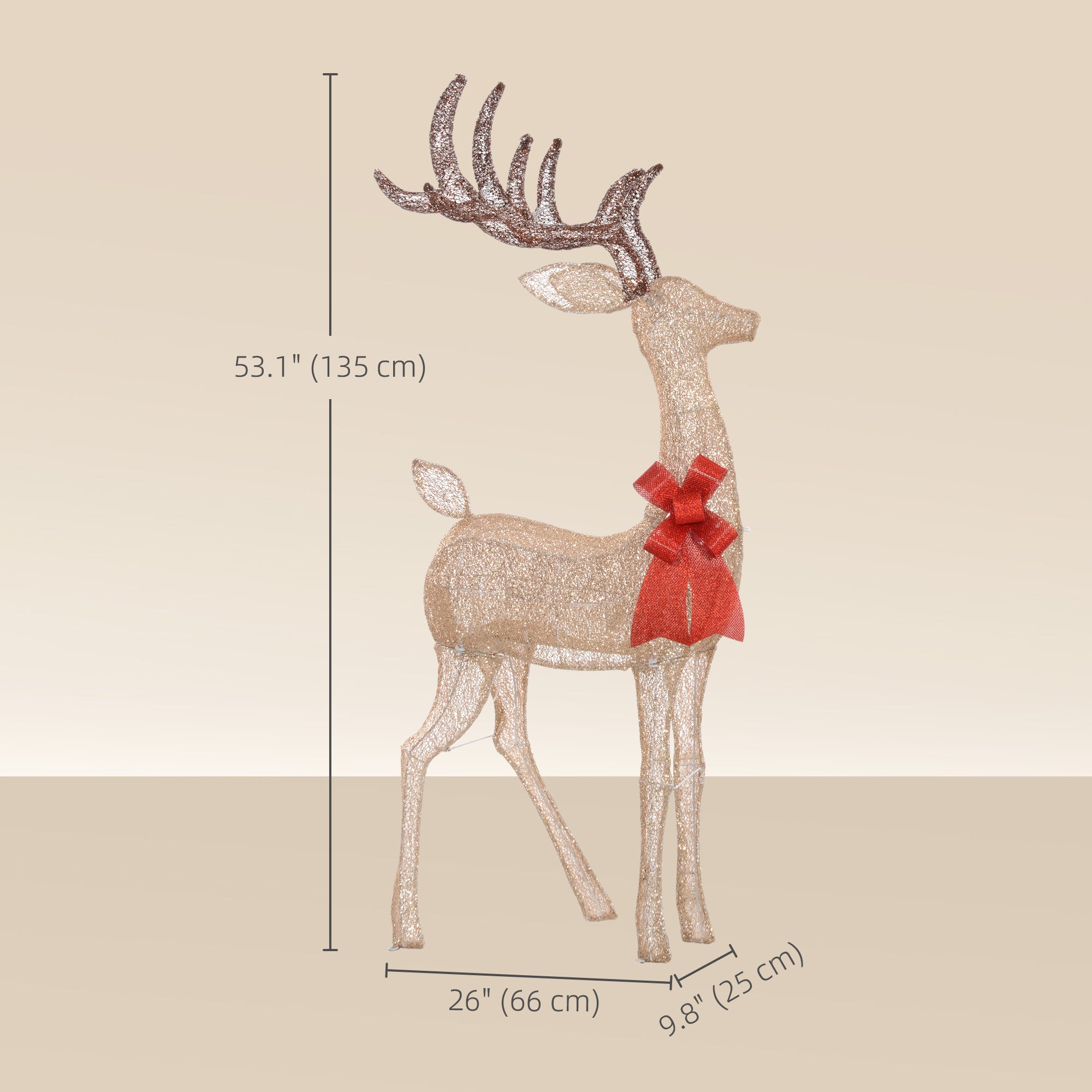 Light Up Reindeer Yard Decoration - 53" Gold LED Deer-Home Furnishings > Holiday & Seasonal > Christmas Decorations > Christmas Deer Lights-DECOROLALA