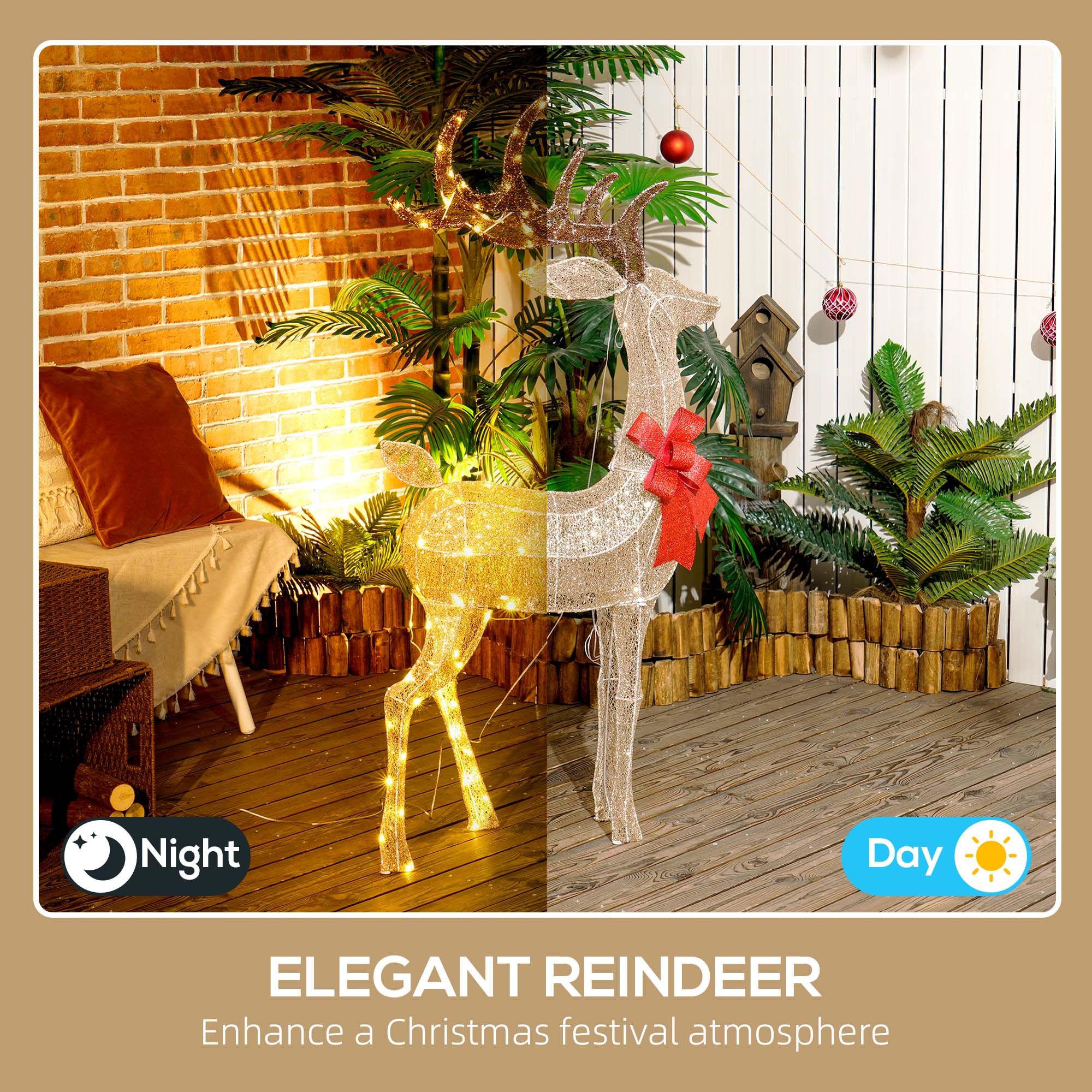 Light Up Reindeer Yard Decoration - 53" Gold LED Deer-Home Furnishings > Holiday & Seasonal > Christmas Decorations > Christmas Deer Lights-DECOROLALA
