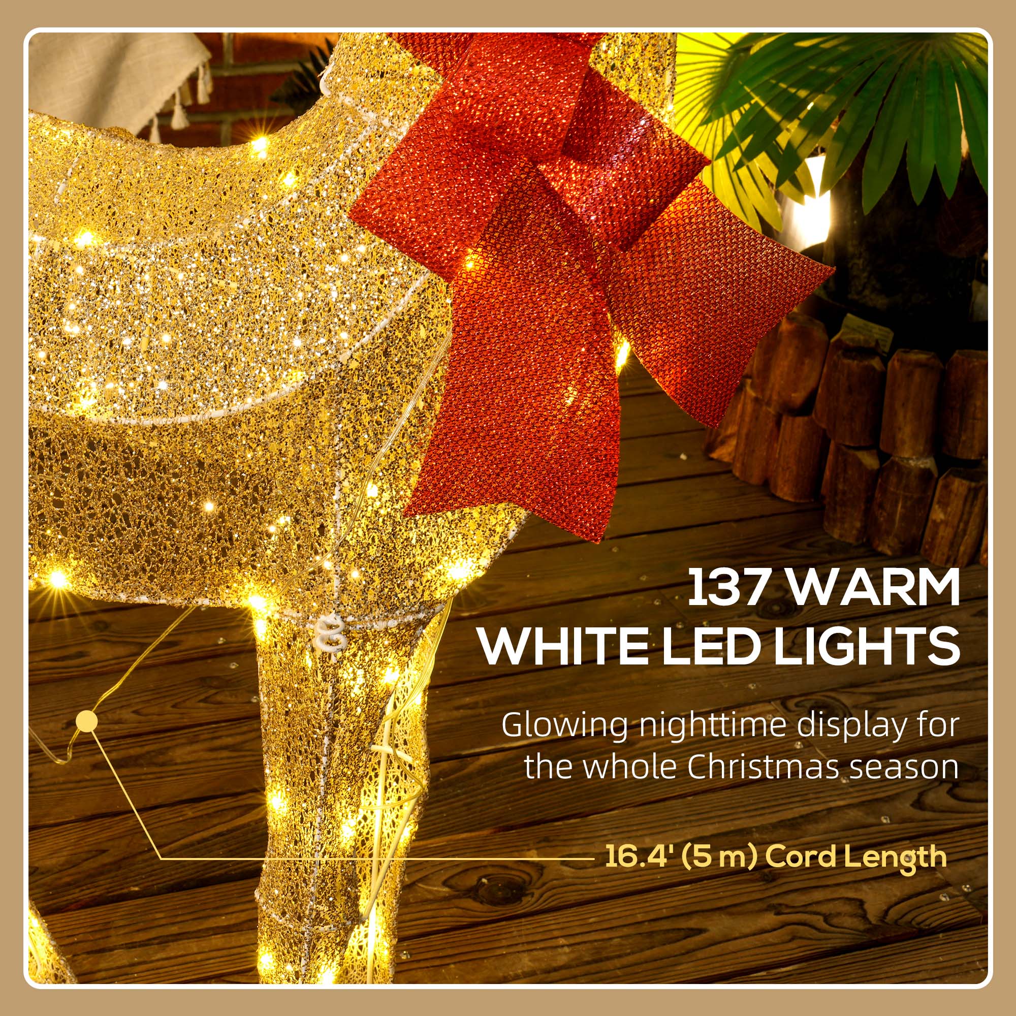 Light Up Reindeer Yard Decoration - 53" Gold LED Deer-Home Furnishings > Holiday & Seasonal > Christmas Decorations > Christmas Deer Lights-DECOROLALA