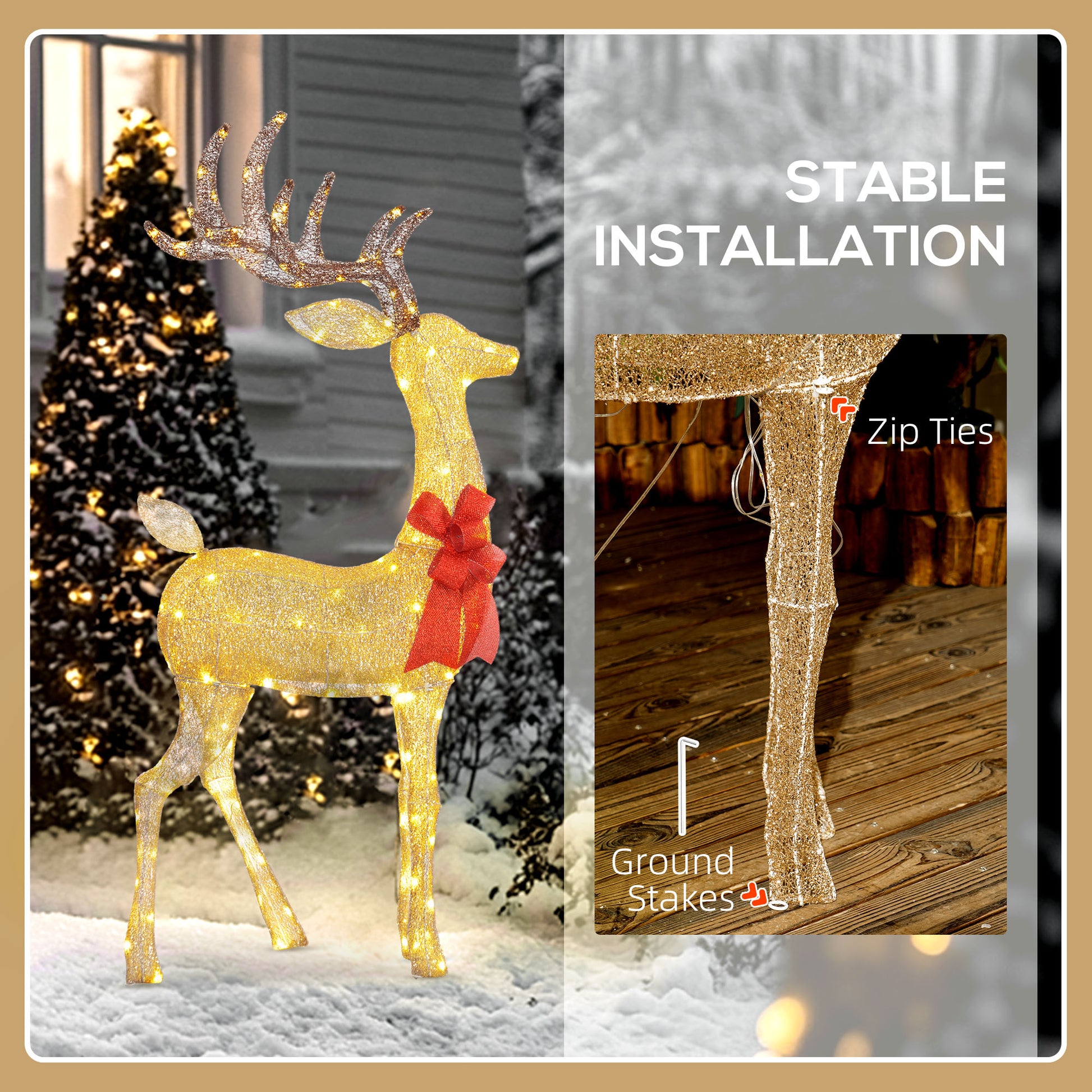 Light Up Reindeer Yard Decoration - 53" Gold LED Deer-Home Furnishings > Holiday & Seasonal > Christmas Decorations > Christmas Deer Lights-DECOROLALA