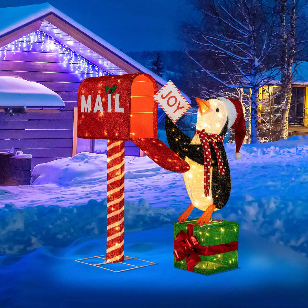 Lighted Christmas Decoration Mailbox and Penguin 3D Pre-Lit Xmas Holiday Decoration-Christmas Decorations & Accessories-DECOROLALA