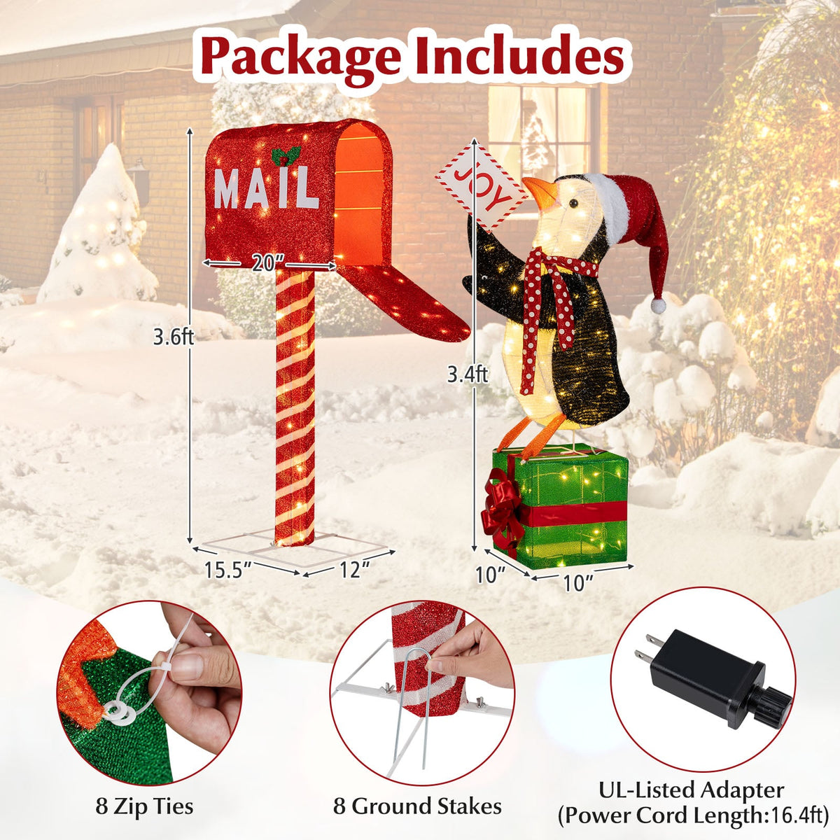 Lighted Christmas Decoration Mailbox and Penguin 3D Pre-Lit Xmas Holiday Decoration-Christmas Decorations & Accessories-DECOROLALA